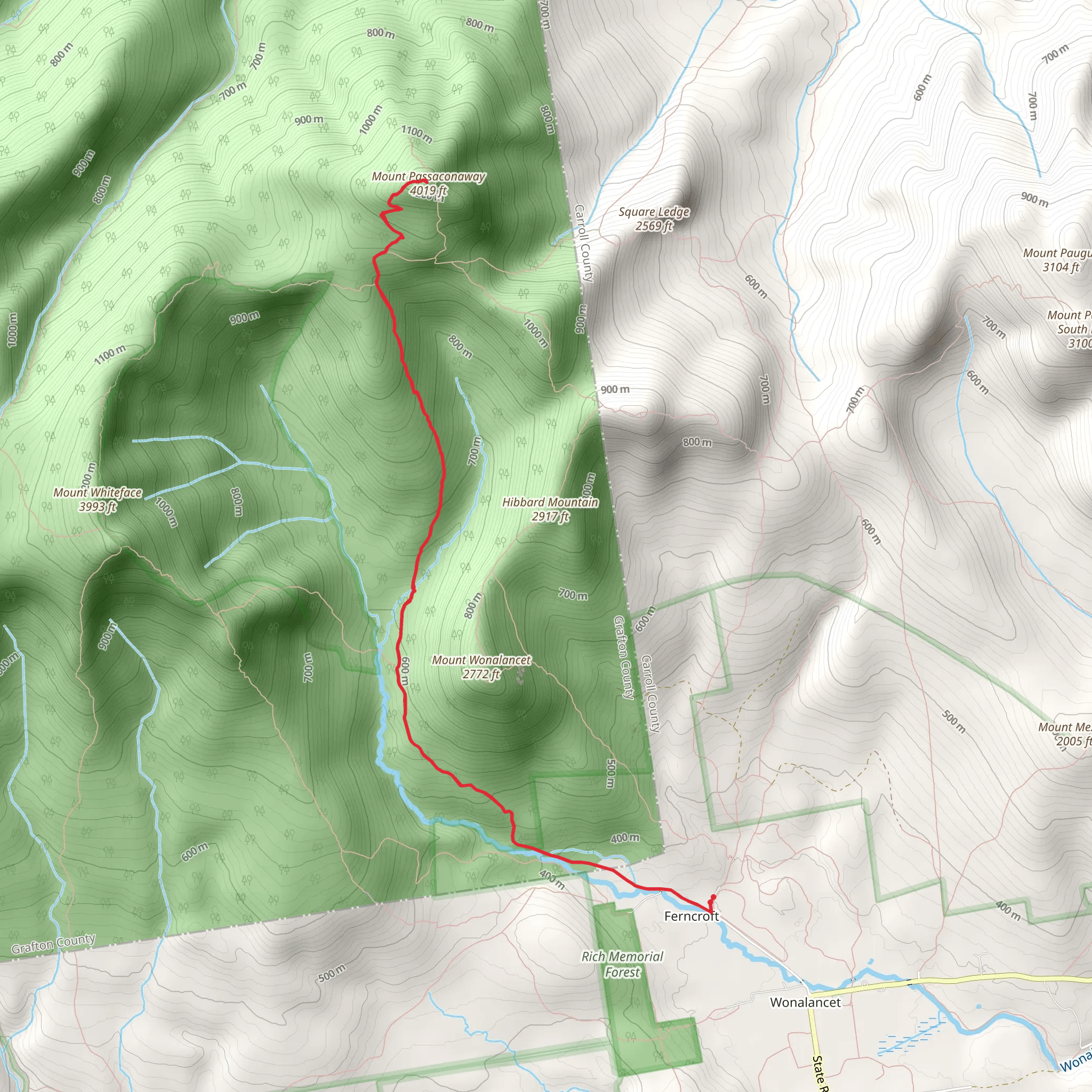 Mount Passaconaway and Dicey's Mill Trail - Ferncroft mobile static map