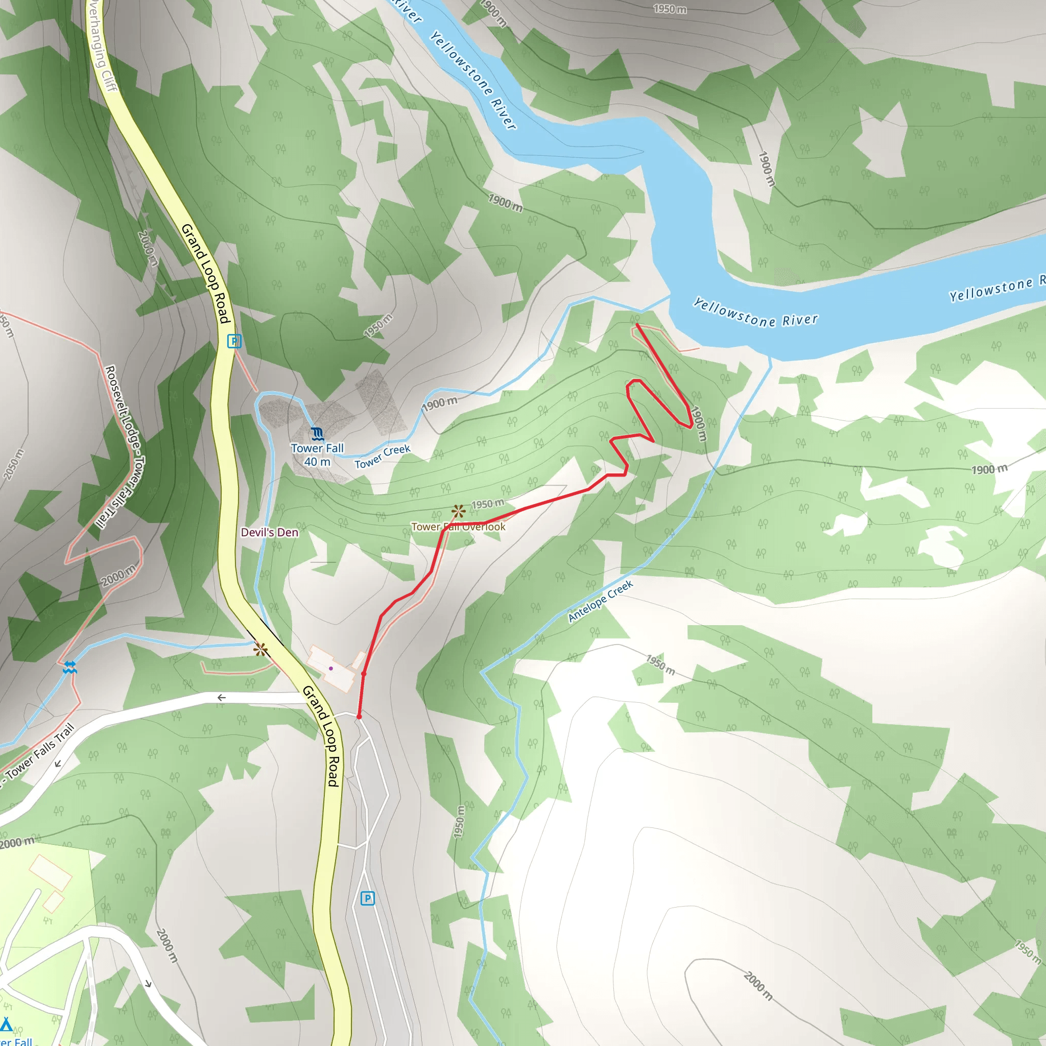 Tower Falls Trail mobile static map