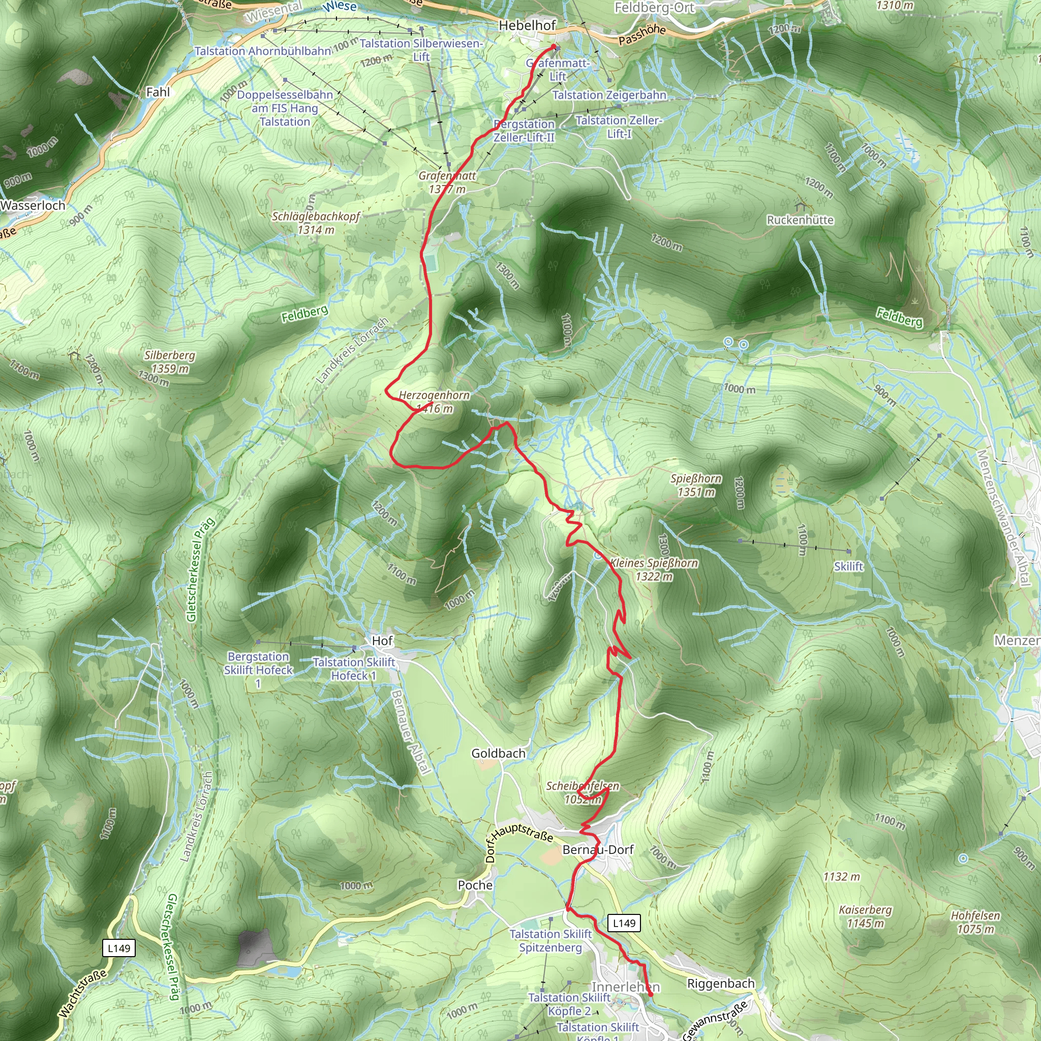 Innerlehen to Grafenmatt Lift Walk via Herzogenhorn mobile static map