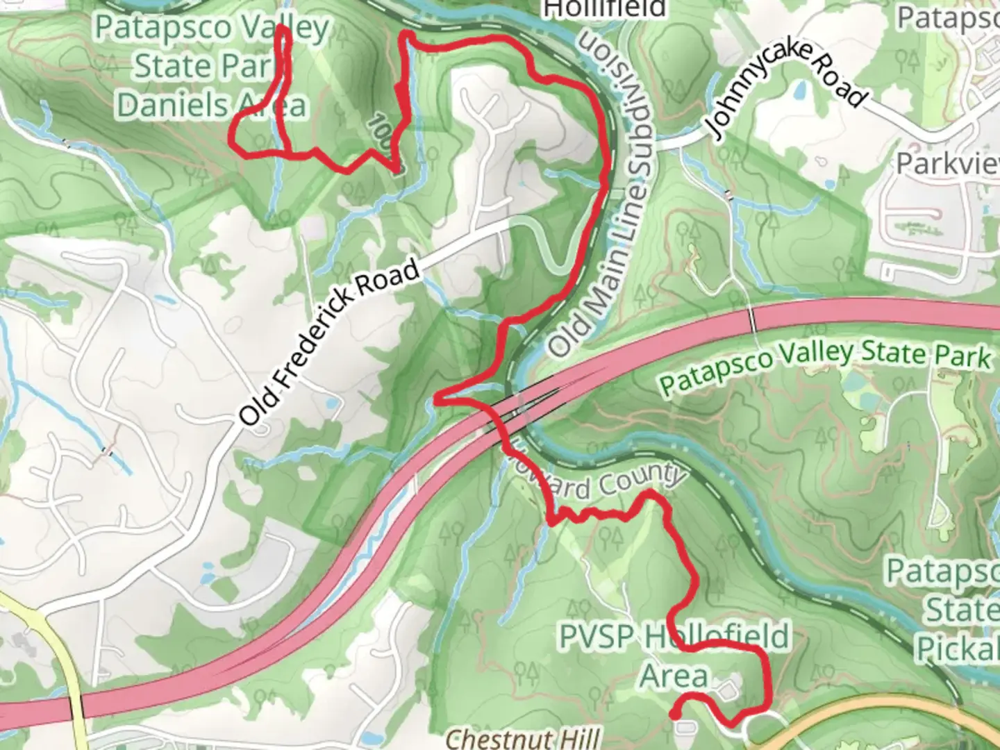 An image depicting the trail New Ranger and Daniels Laurel Trail and its surrounding area.