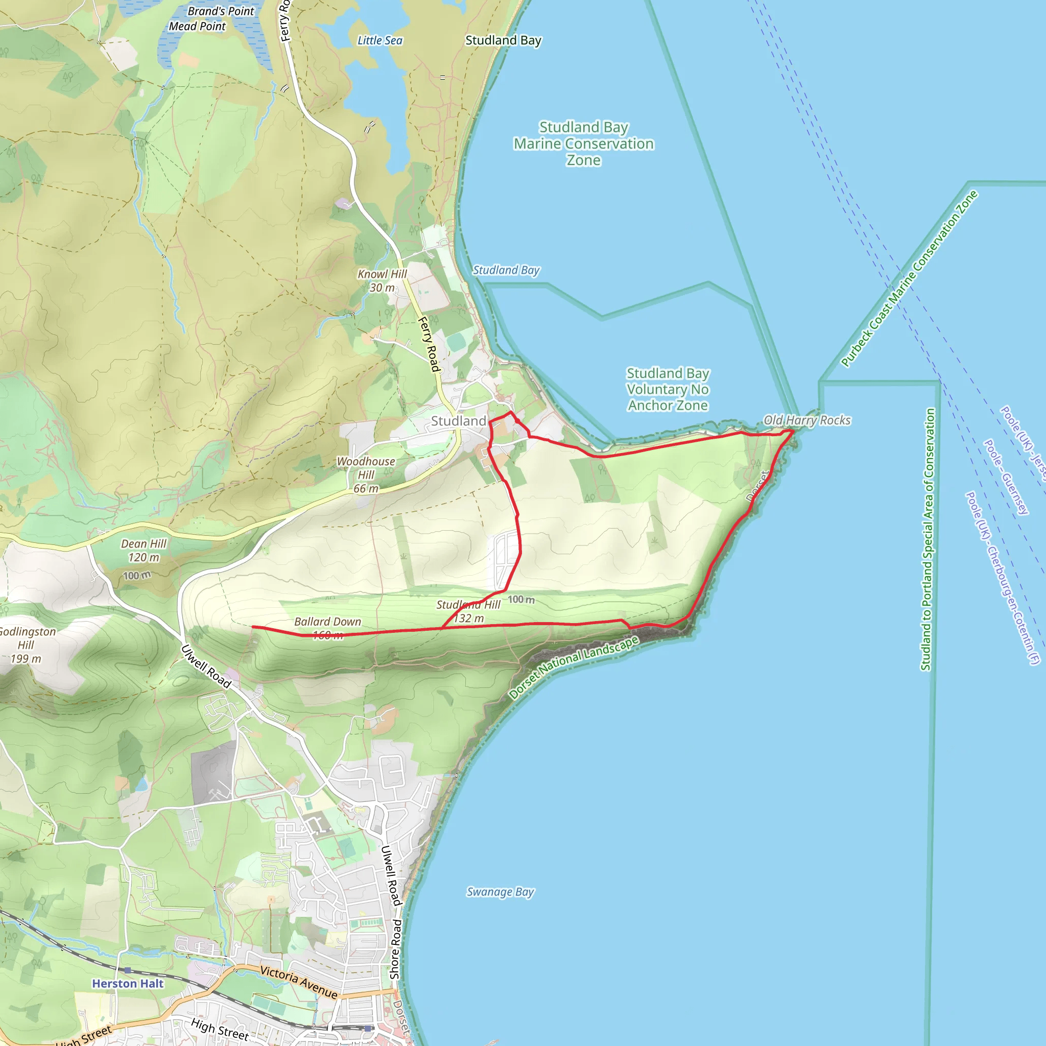Old Harry and Ballard Down from Studland mobile static map