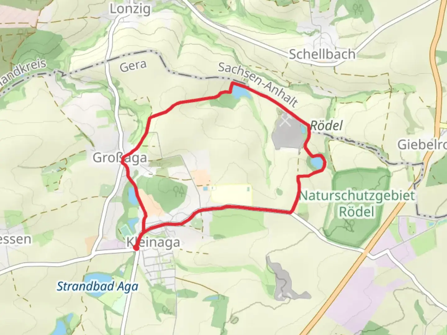 An image depicting the trail Grosser Hainteich in Kleinaga and its surrounding area.