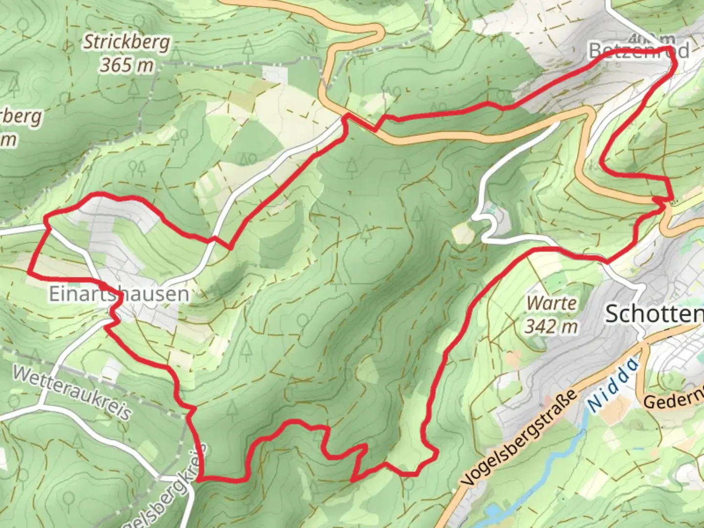 An image depicting the trail Einartshausen Loop and its surrounding area.