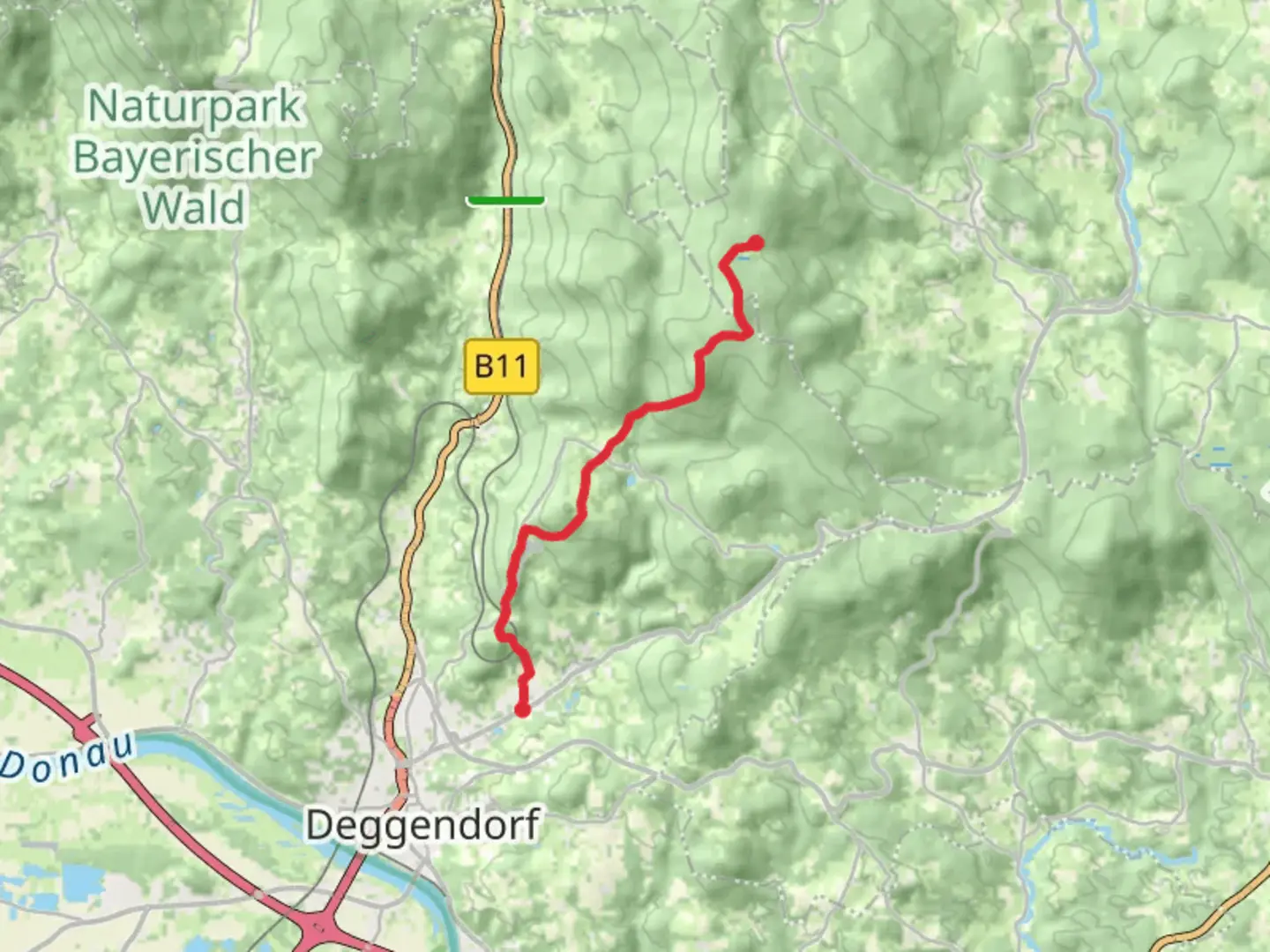 An image depicting the trail Deggendorf to Landshuter Haus via Deggendorf Zielwanderweg and its surrounding area.