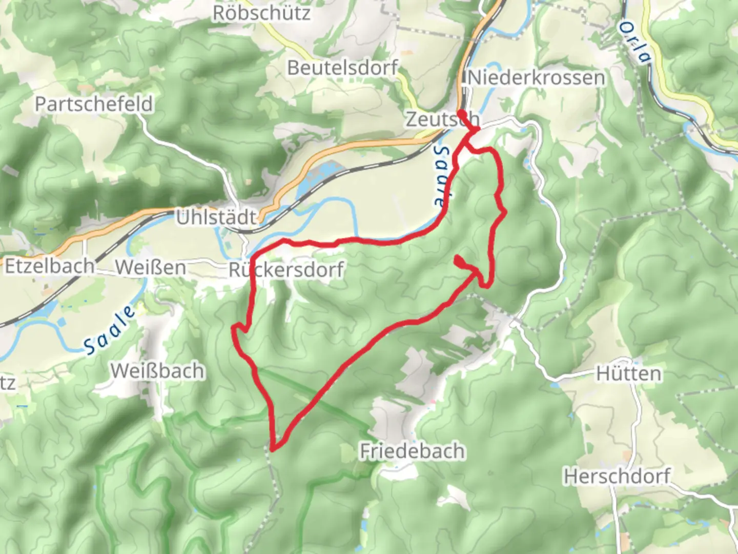 An image depicting the trail Zeutsch and Topersdorf Loop and its surrounding area.