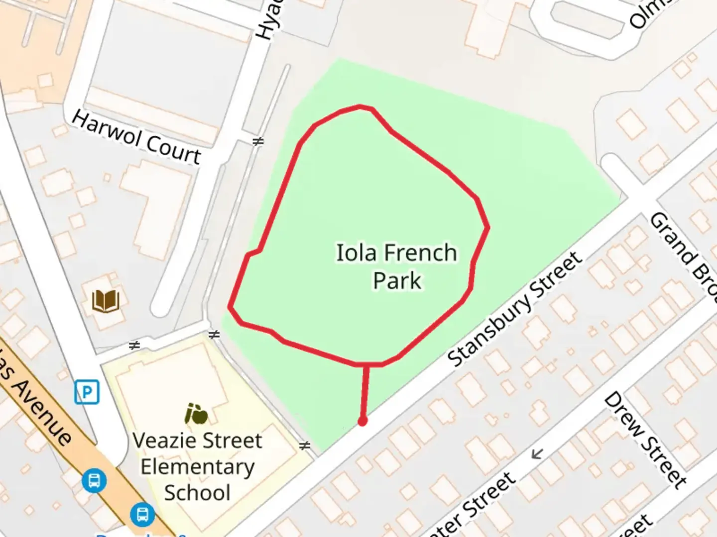 An image depicting the trail Iola French Park Loop and its surrounding area.