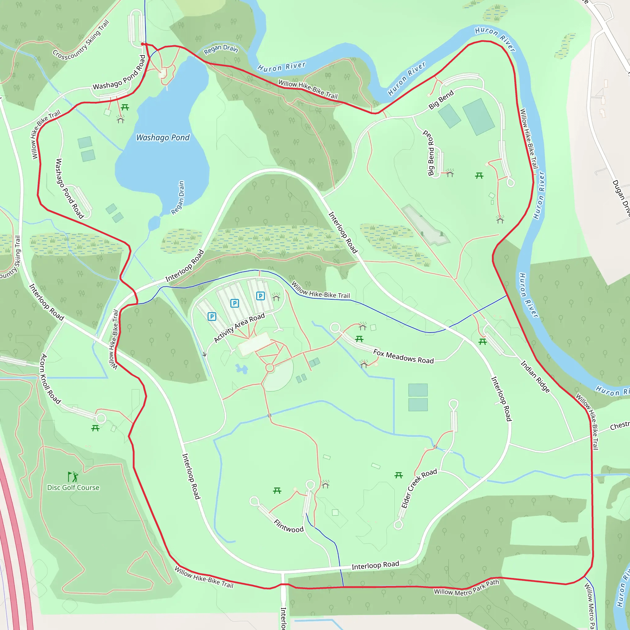 Washago Pond and Willow Metropark Loop mobile static map