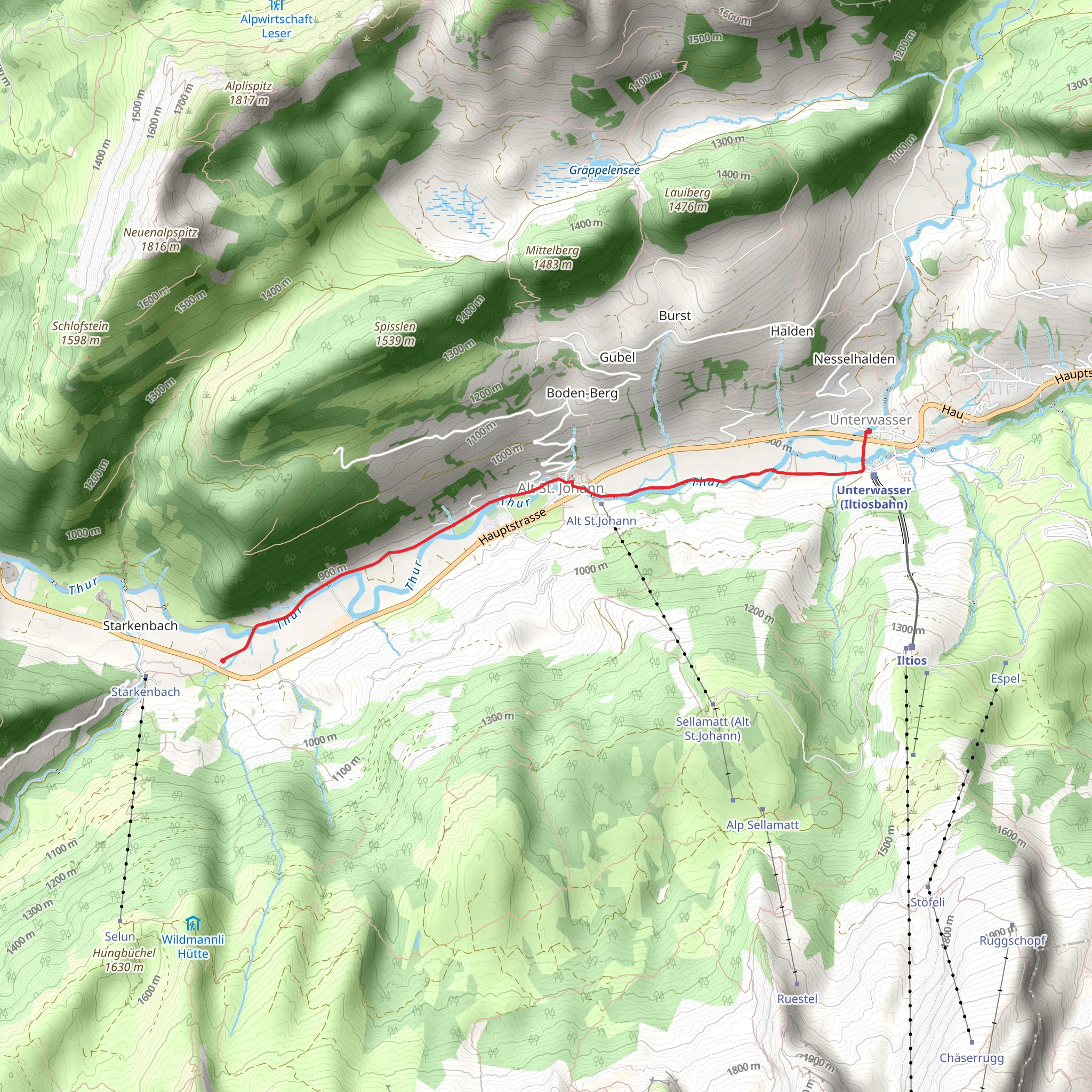Thurweg- Unterwasser to Starkenbach Trail mobile static map