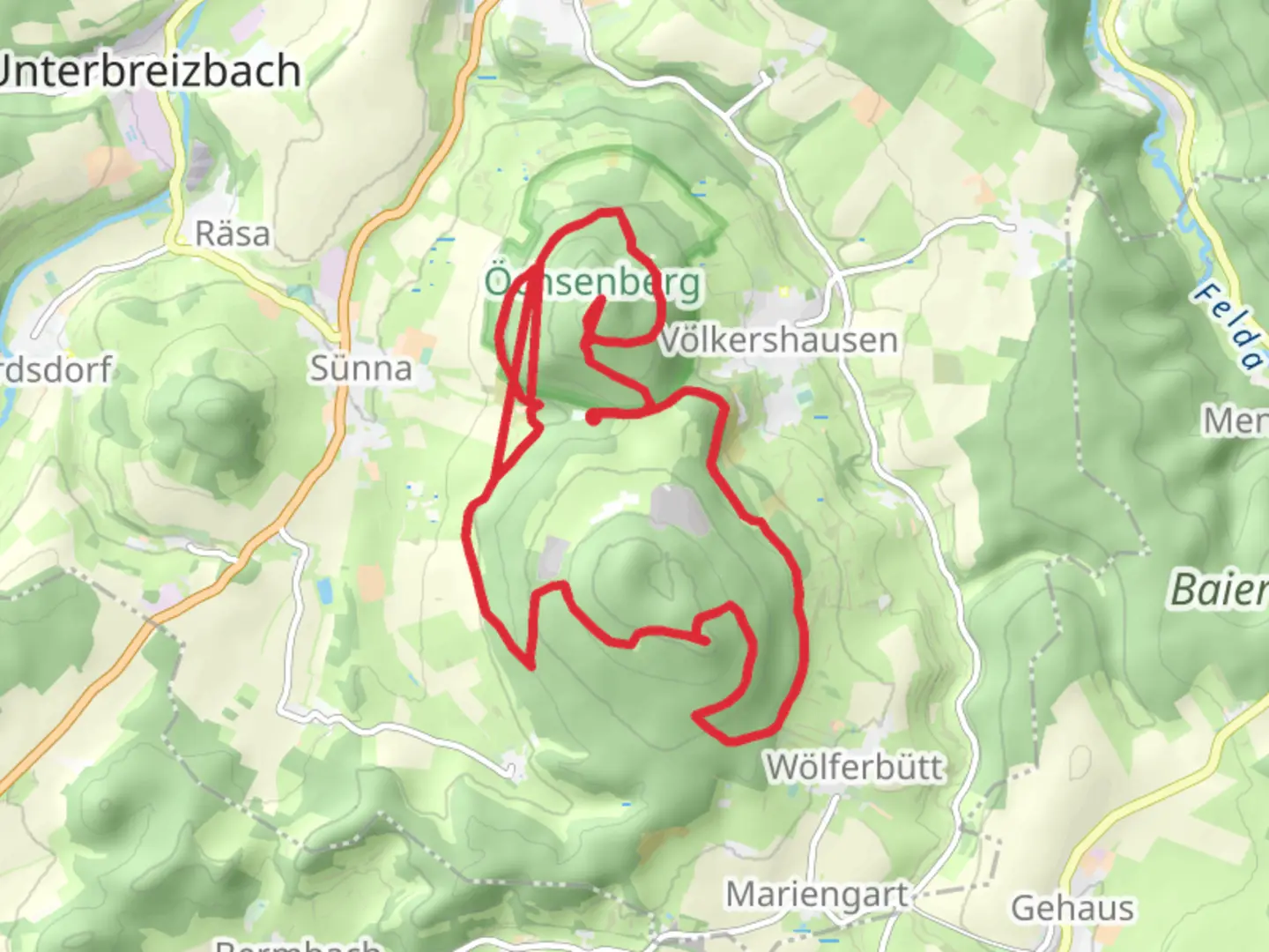 An image depicting the trail Ochsen and Dietrichsberg Loop and its surrounding area.