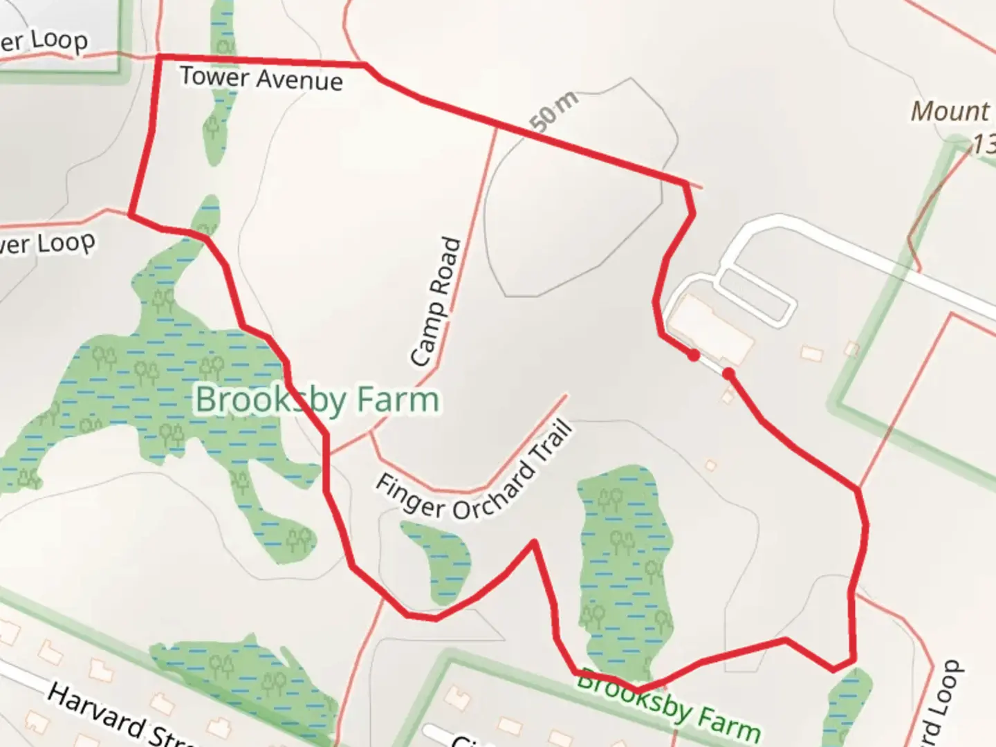 An image depicting the trail Brooksby Farm Loop via South Perimeter Trail and its surrounding area.