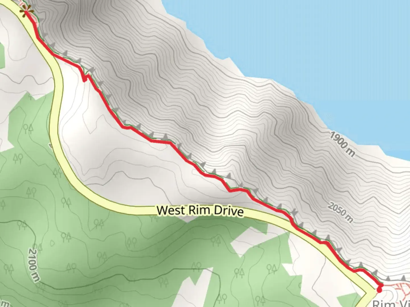 An image depicting the trail PCT from Rim Village Road and its surrounding area.