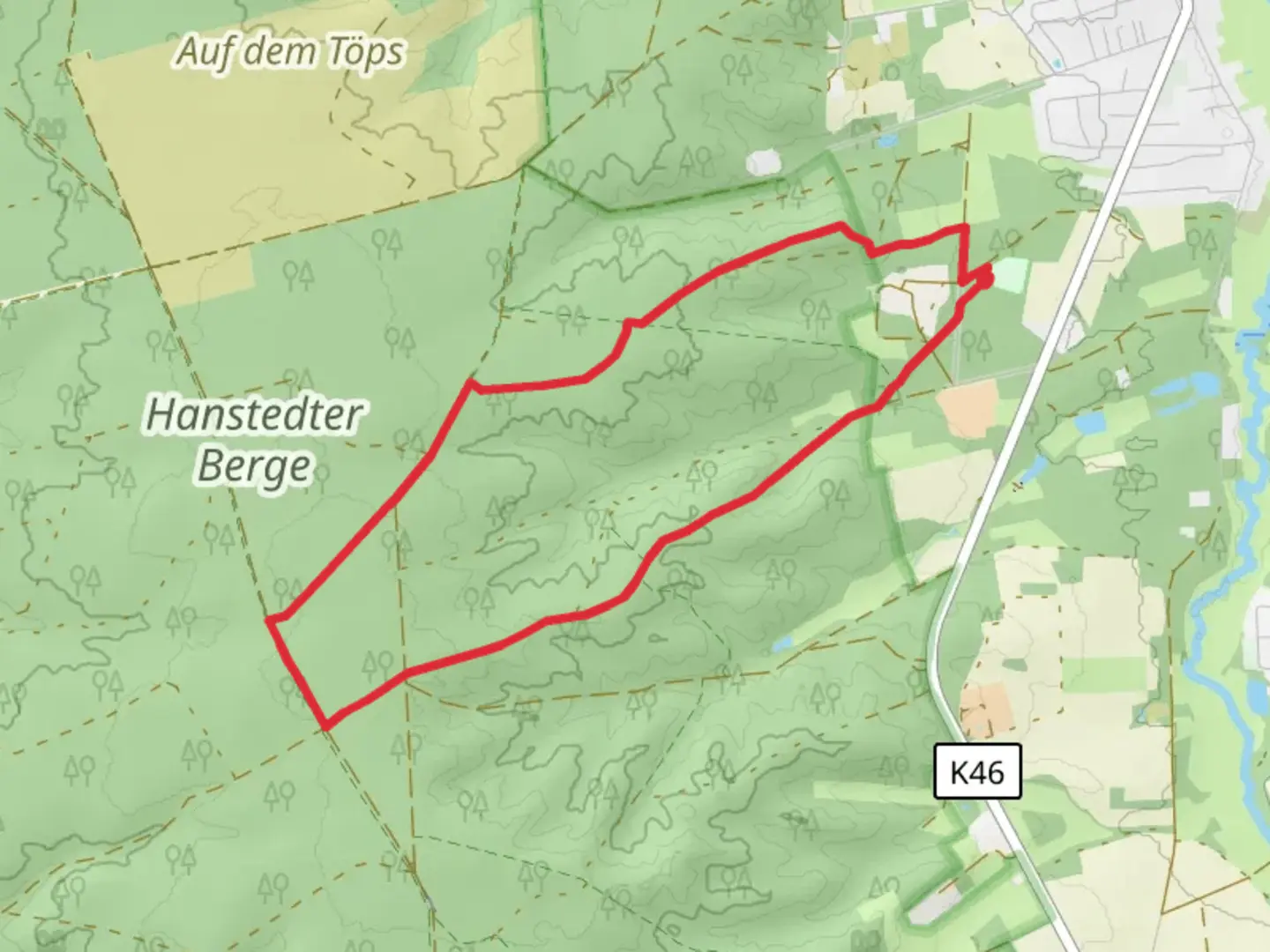 An image depicting the trail Kerkstieg and Hanstedt Loop and its surrounding area.