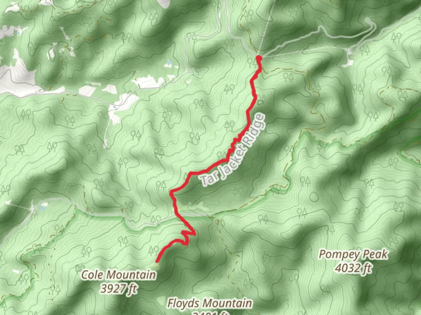 An image depicting the trail Salt Log Gap and Hog Camp Gap and its surrounding area.