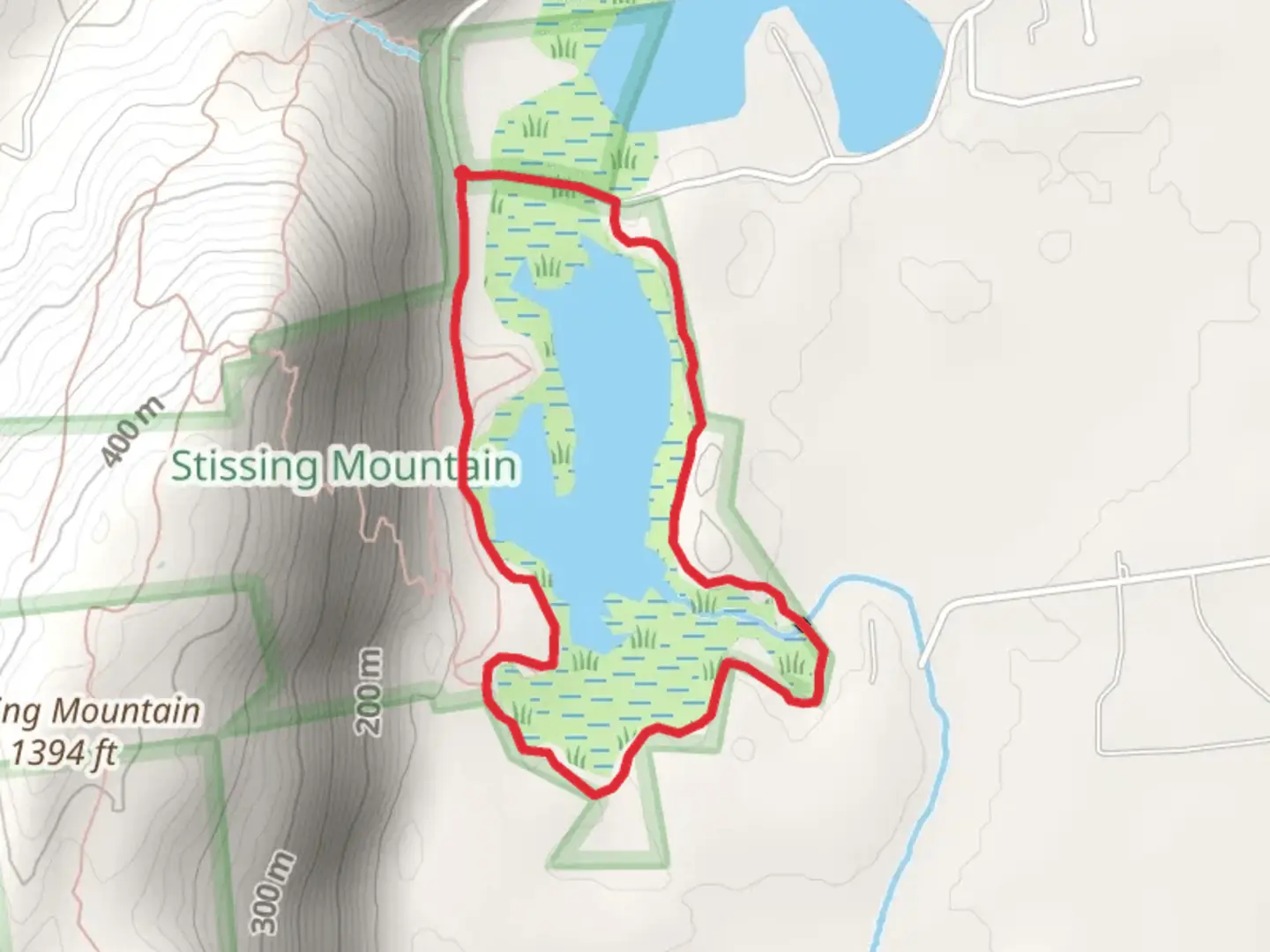 An image depicting the trail Thompson Pond Loop and its surrounding area.