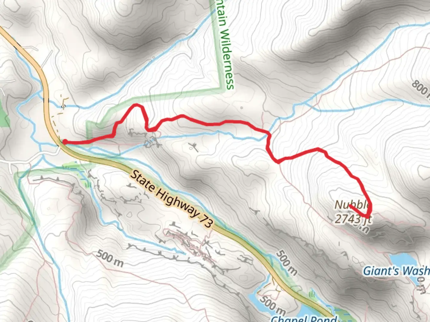 An image depicting the trail Nubble Summit via Roaring Brook Trail and its surrounding area.