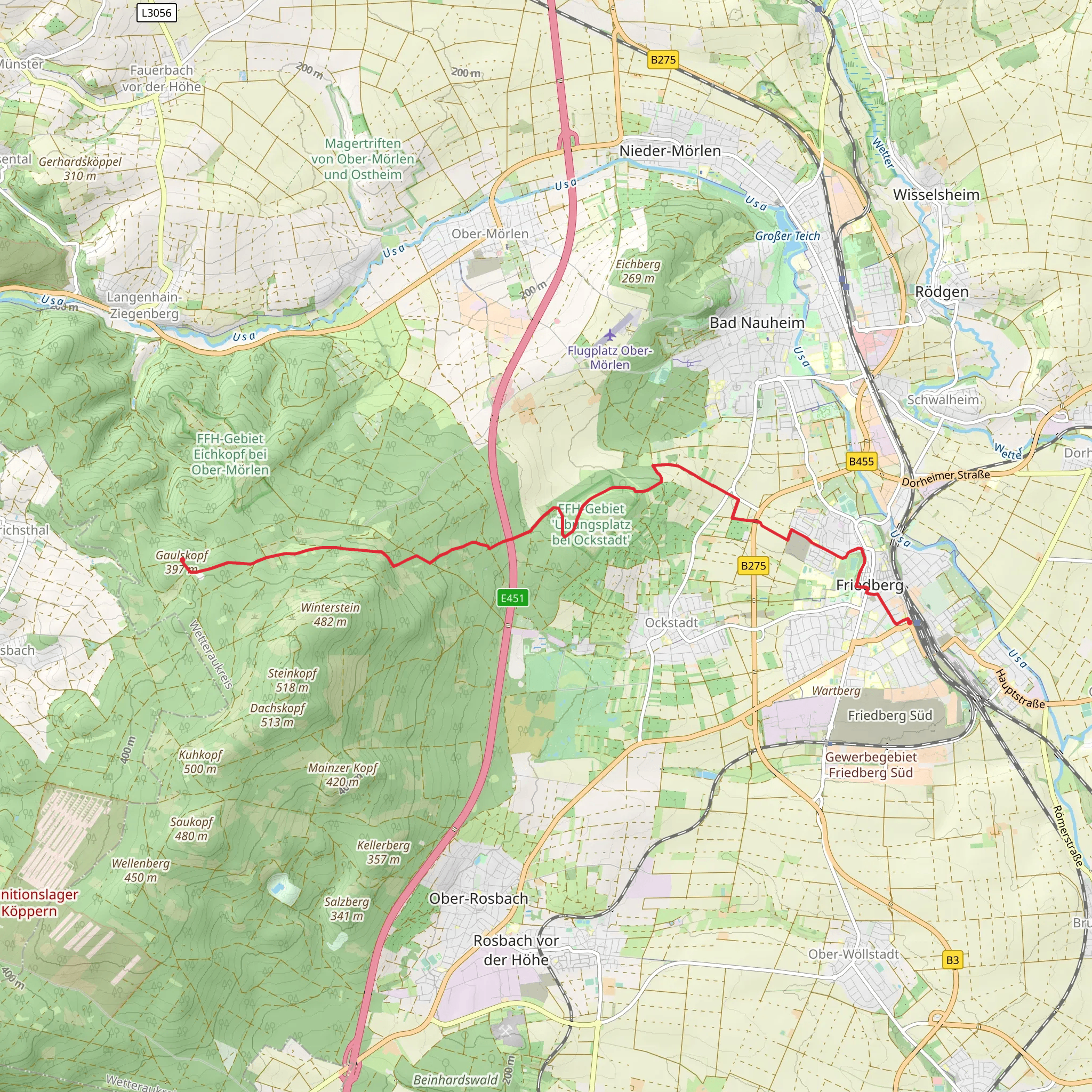Friedberg to Gaulskopf via Taunusklub Route mobile static map