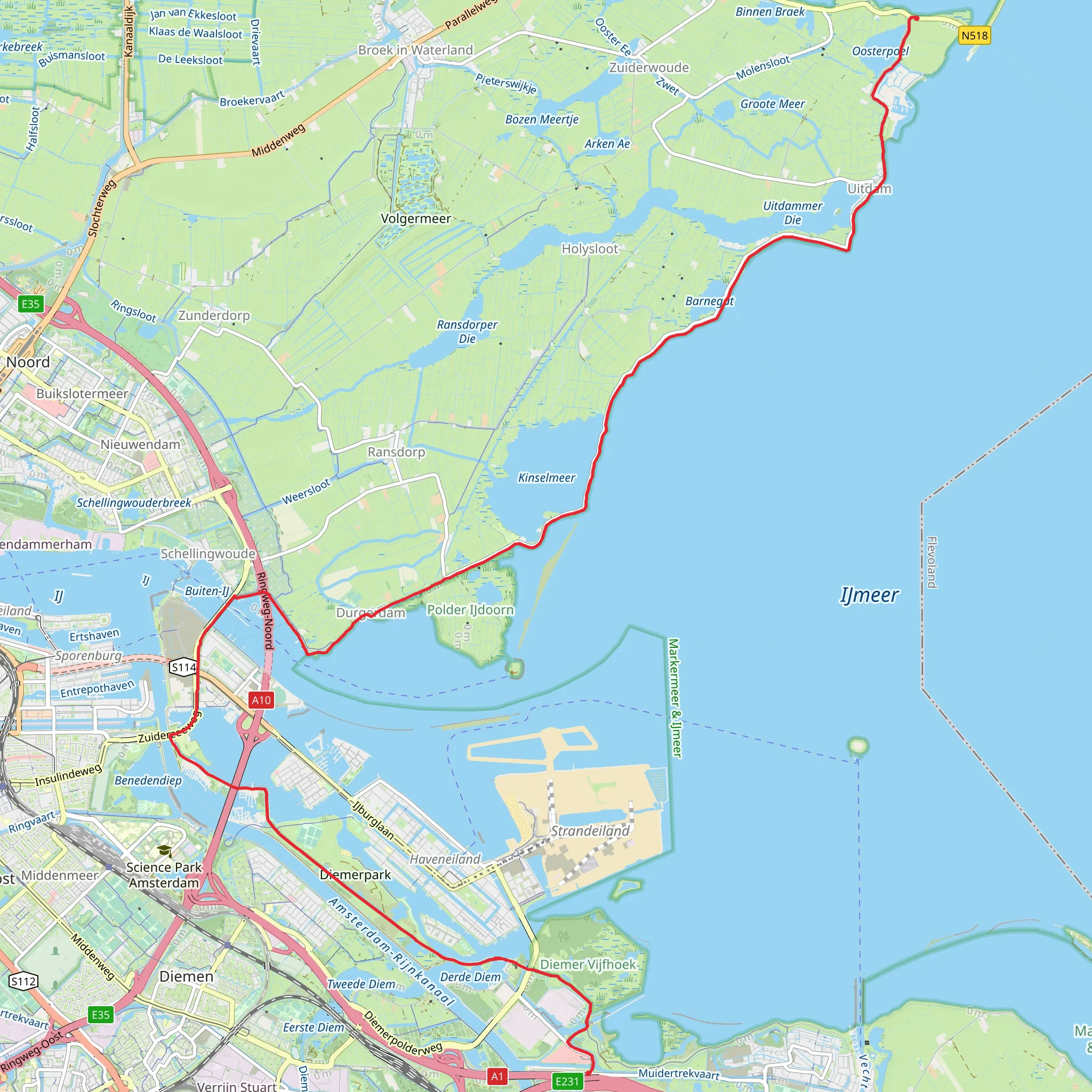 Bloemendalerpolder to Oosterpoel via Diemerzeedijk and Zuiderzee Weg mobile static map