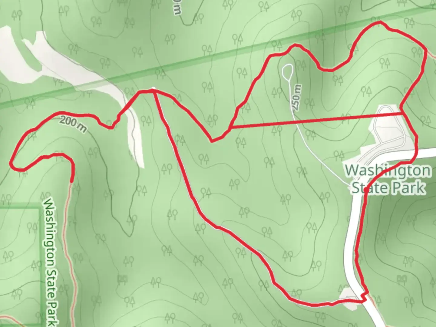 An image depicting the trail Opossum Track and Rockywood Loop Trail and its surrounding area.