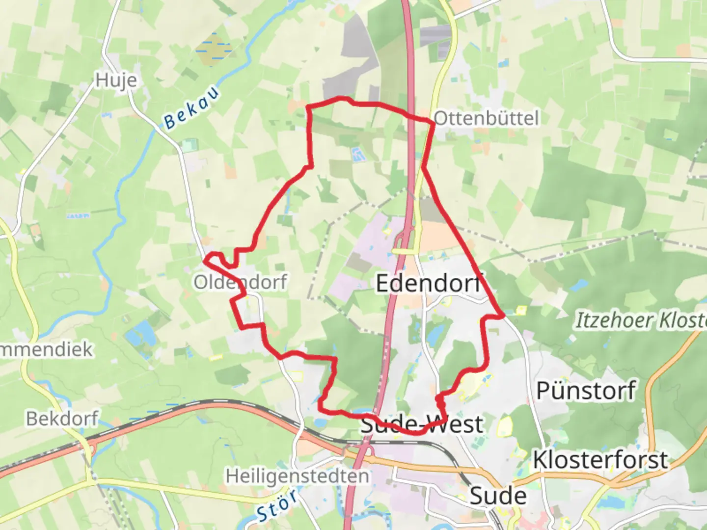 An image depicting the trail Angelsee Heiligenstedten via Holzhofer Weg and its surrounding area.