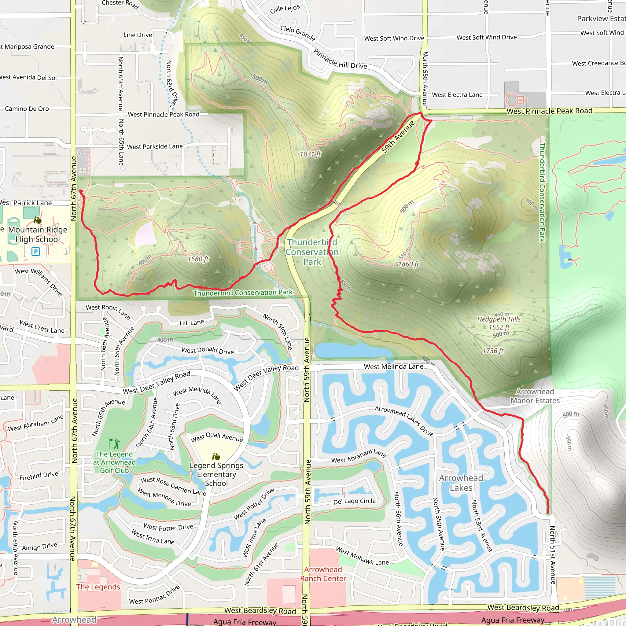 H-1 Trail - Thunderbird Conservation Park mobile static map