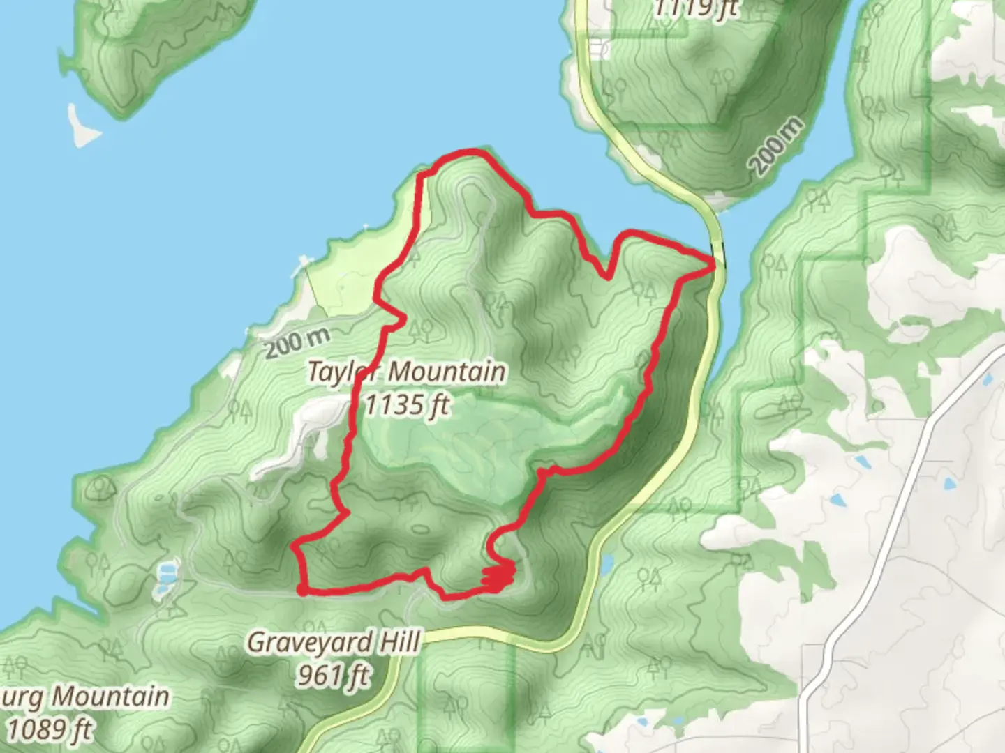 An image depicting the trail Taylor Mountain Trail and Seals Trail Loop and its surrounding area.