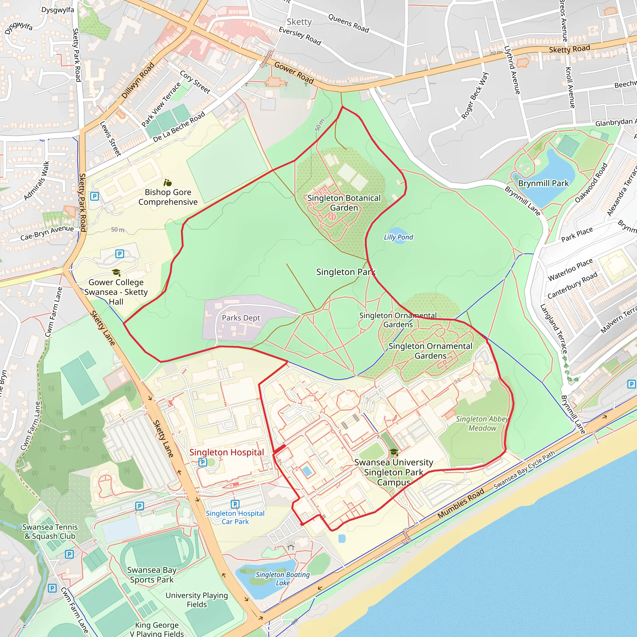Singleton Park Loop mobile static map