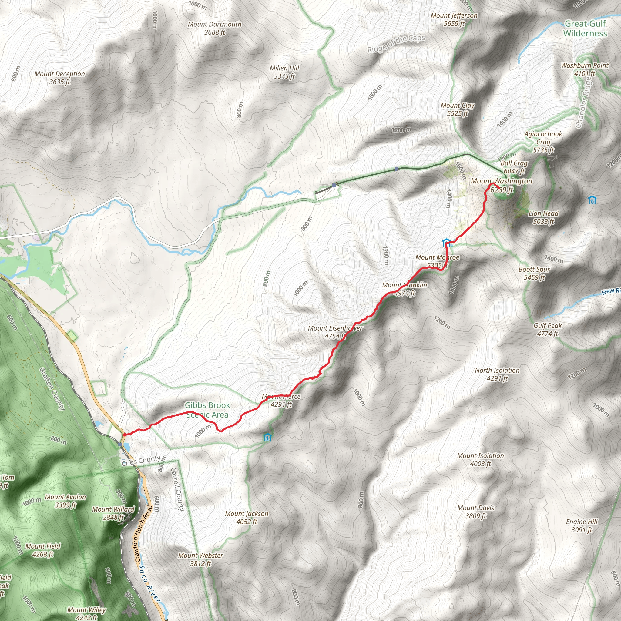 Mount Washington via Crawford Path Trail mobile static map