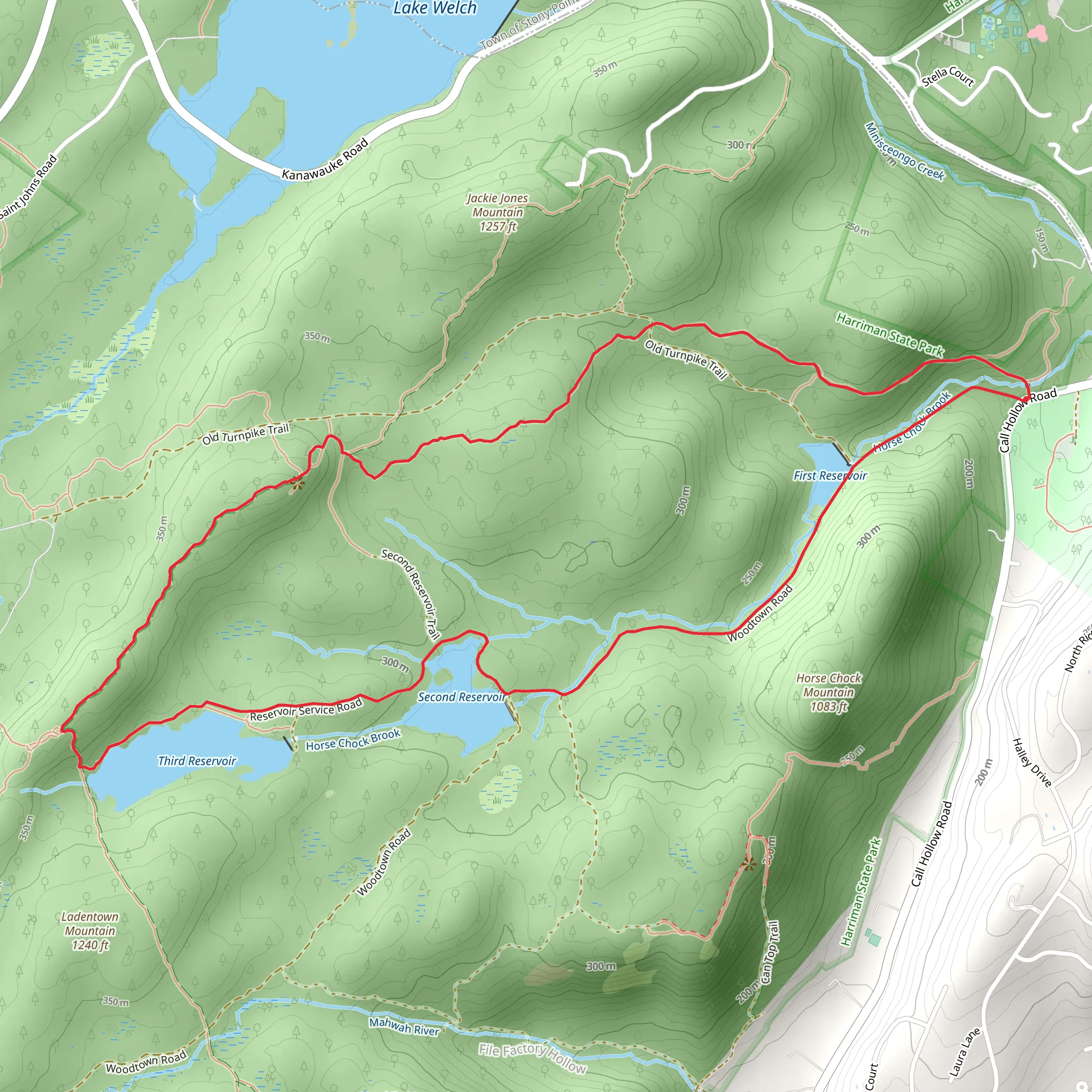 Big Hill and First, Second and Third Reservoir Loop Trail from Call Hollow Road mobile static map