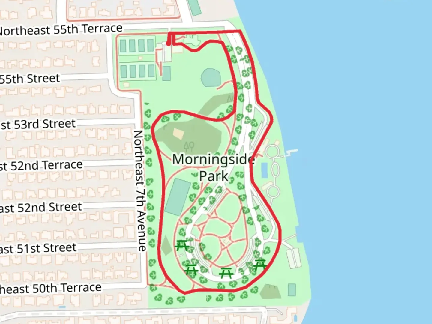 An image depicting the trail Morningside Park Loop and its surrounding area.