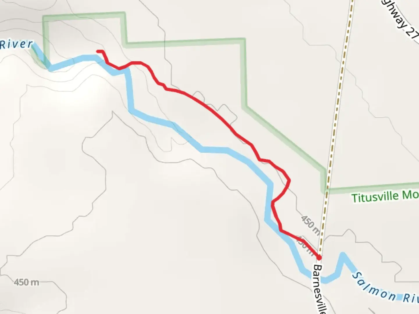 An image depicting the trail Salmon River Short Trail from Barnesville Road and its surrounding area.