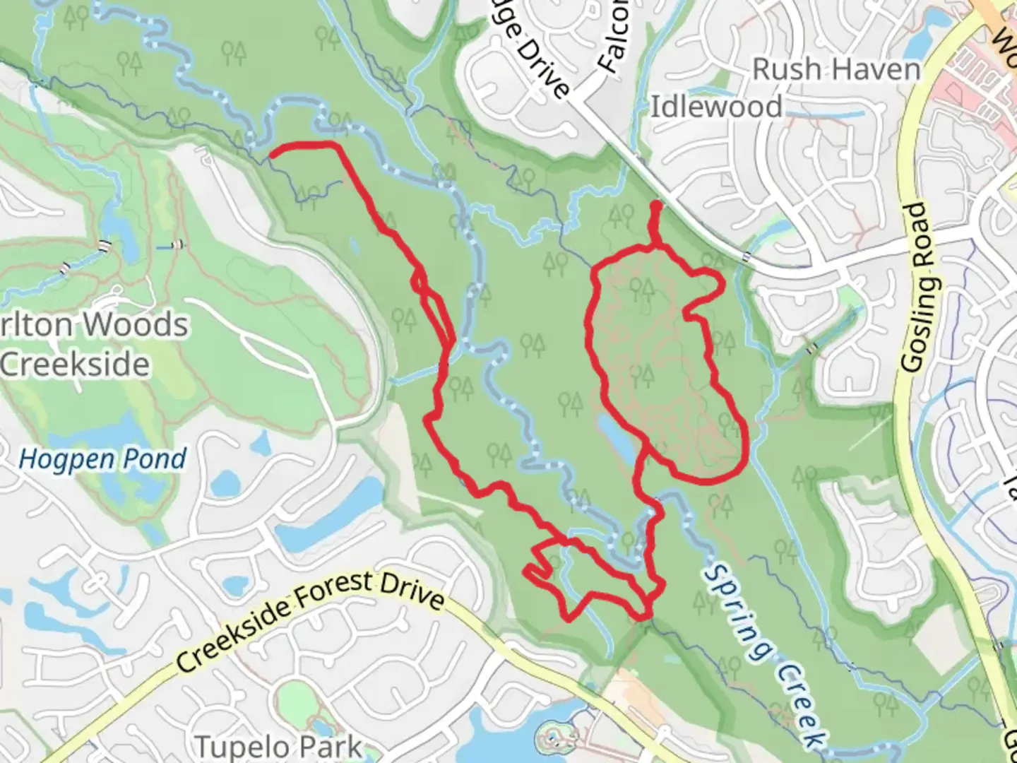 An image depicting the trail Fitness, Spring Creek Nature and Road Runner Loop Trail and its surrounding area.
