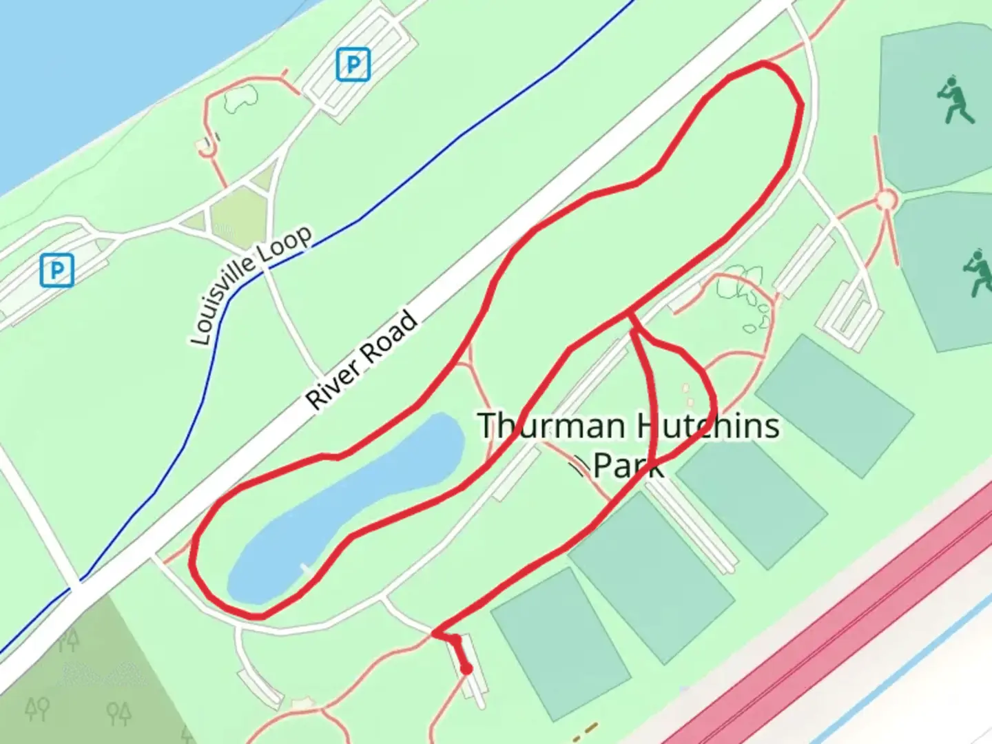 An image depicting the trail Thurman-Hutchins Park Loop and its surrounding area.