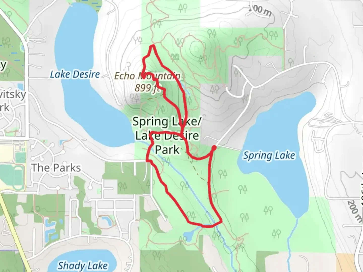 An image depicting the trail Three Lakes South, Echo Mountain and Echo Quarry Loop Trail and its surrounding area.