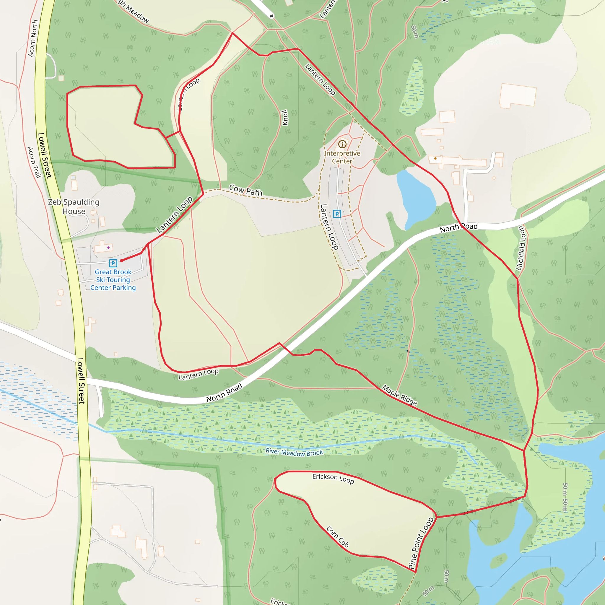 Meadow Pond via Maple Ridge and Lantern Loop mobile static map