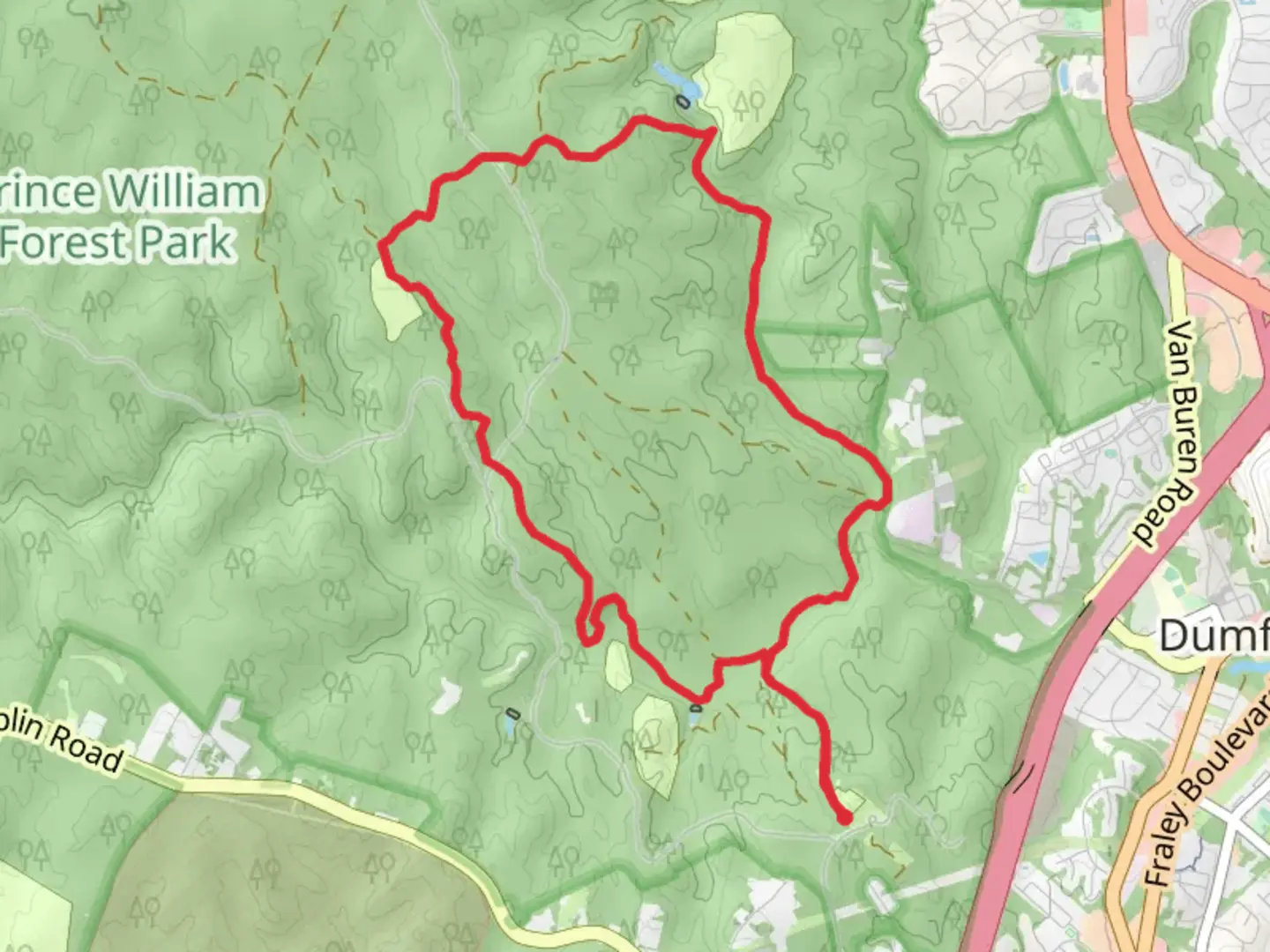 An image depicting the trail South - North Valley - Quantico Cascades - Mary Bird Branch - Turkey Run Ridge- Laurel Loop Trail and its surrounding area.