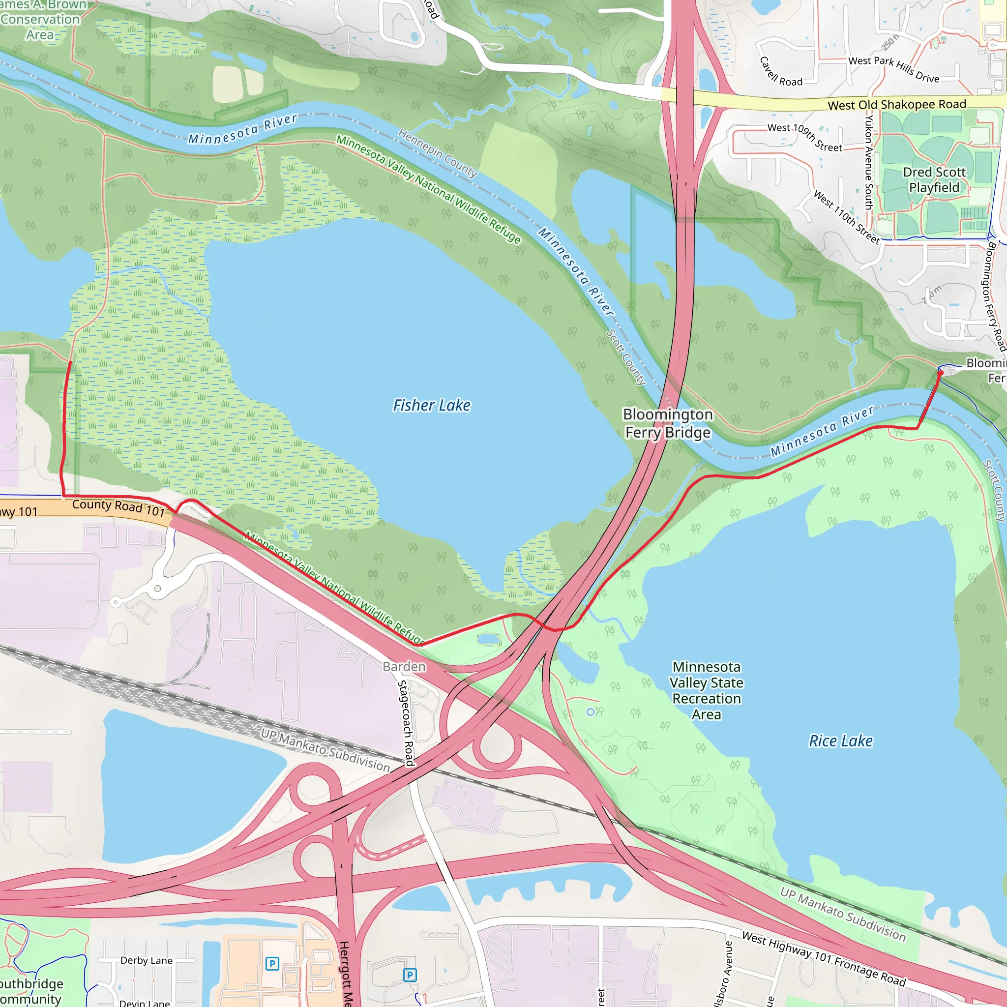 Minnesota Valley State Trail Out and Back mobile static map
