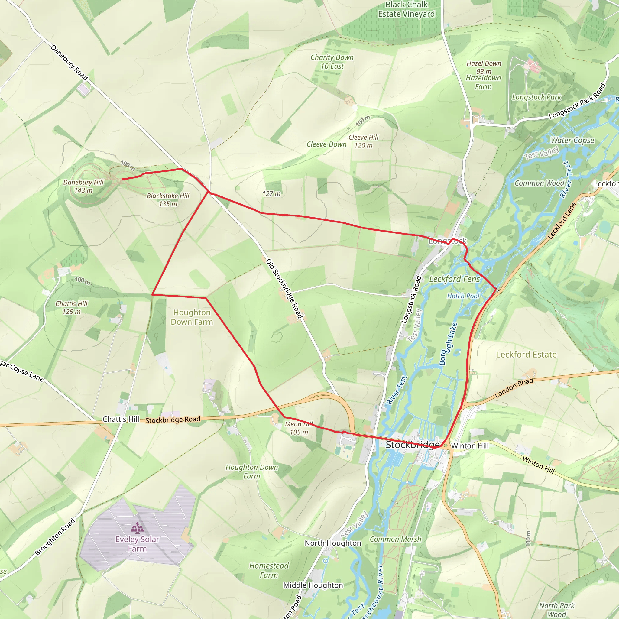Danebury Iron Age Hillfort from Stockbridge mobile static map