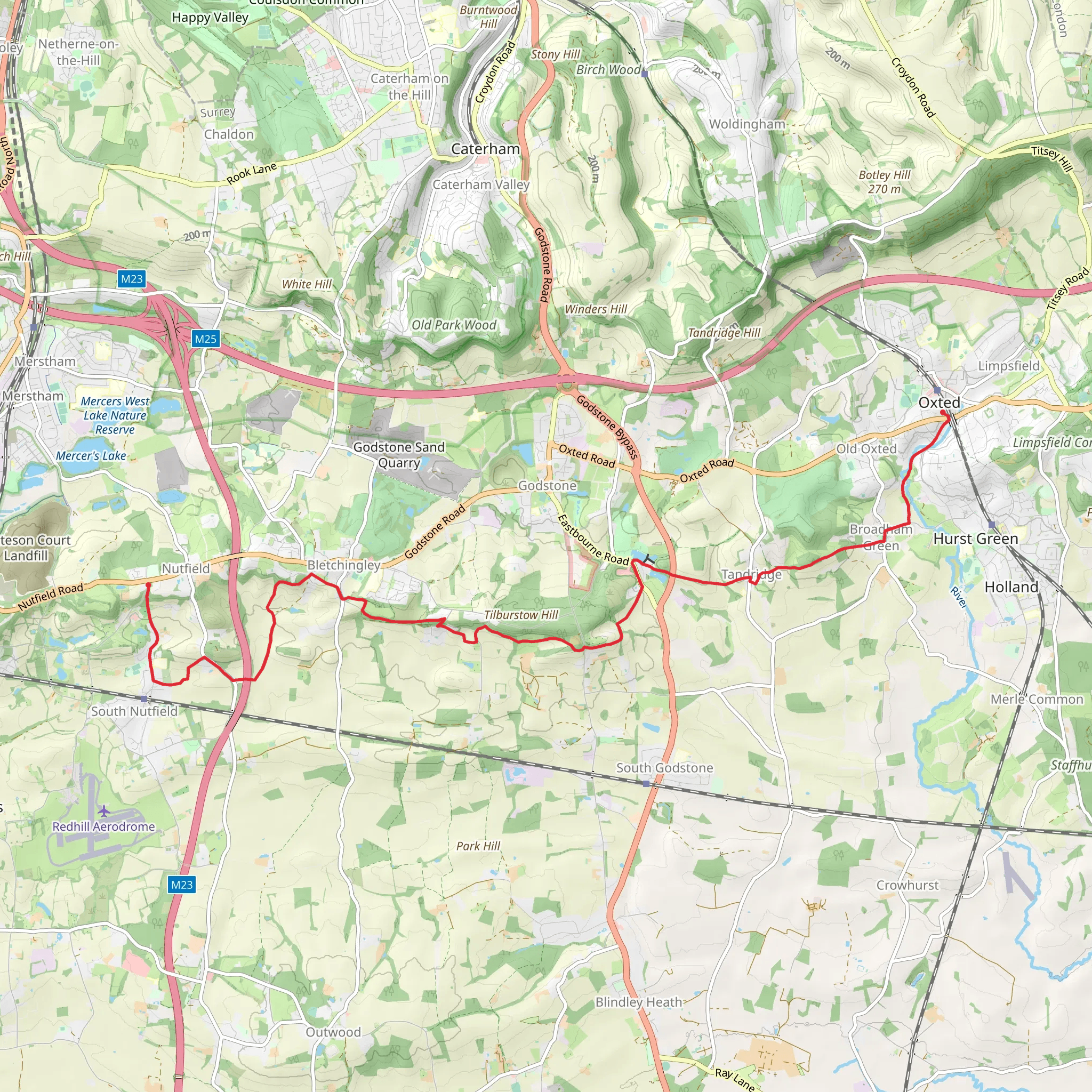 Oaks Ash, Hopgarden Wood and Oxted Mill Walk mobile static map