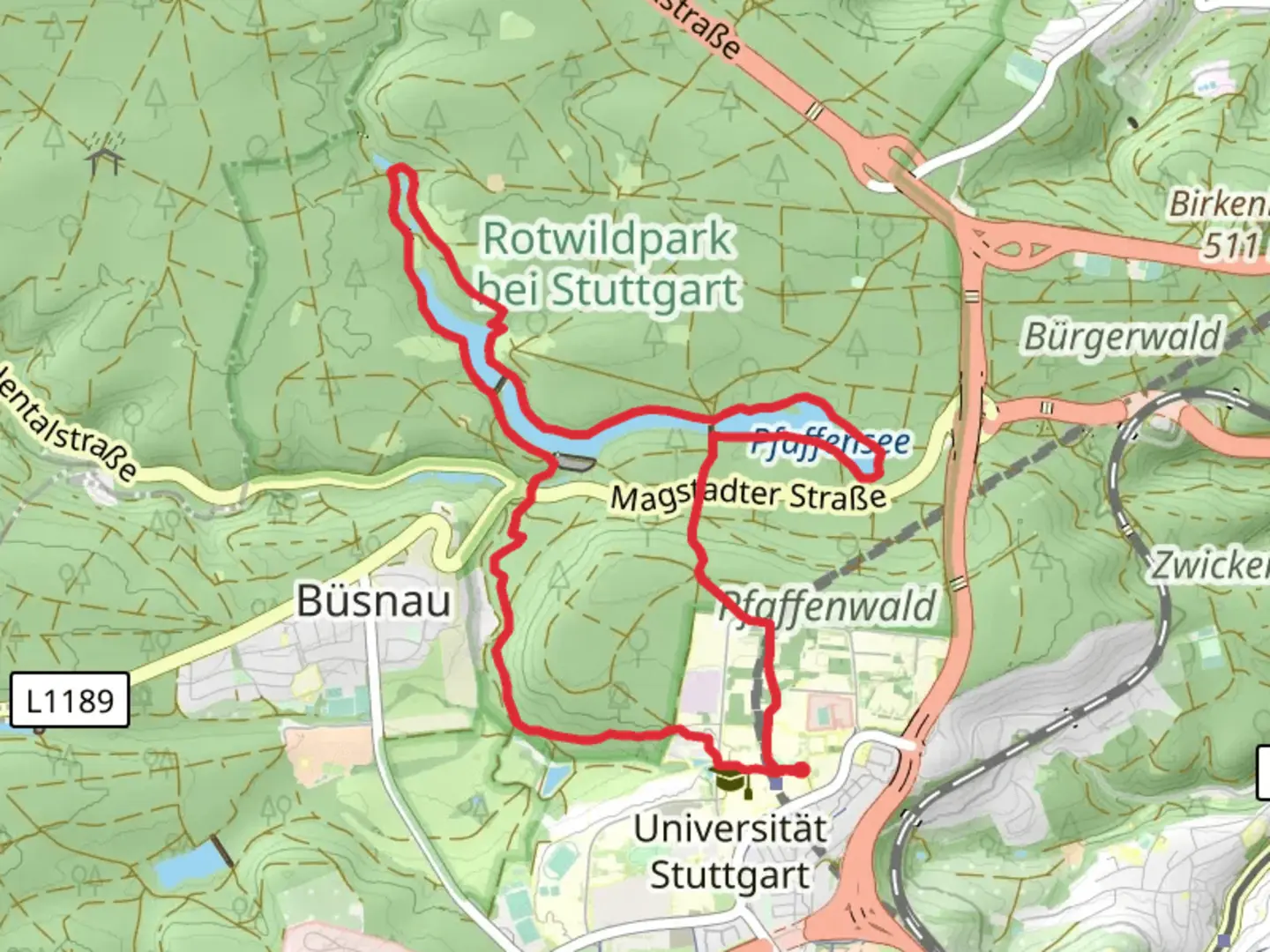 An image depicting the trail Wapitiweg, Baerenstrassle and Burgstallweg Loop and its surrounding area.