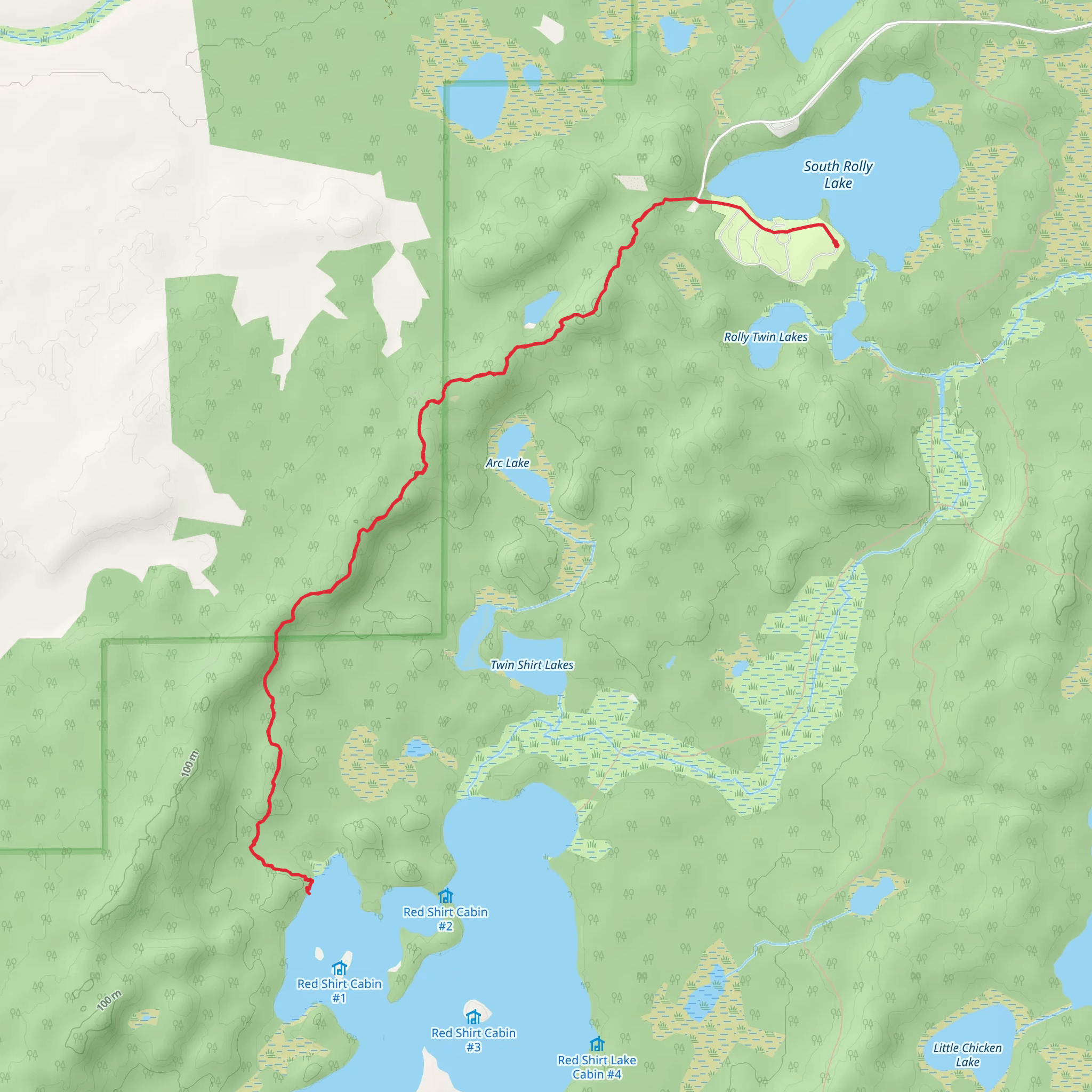 Red Shirt Lake Trail from South Rolly Lake mobile static map
