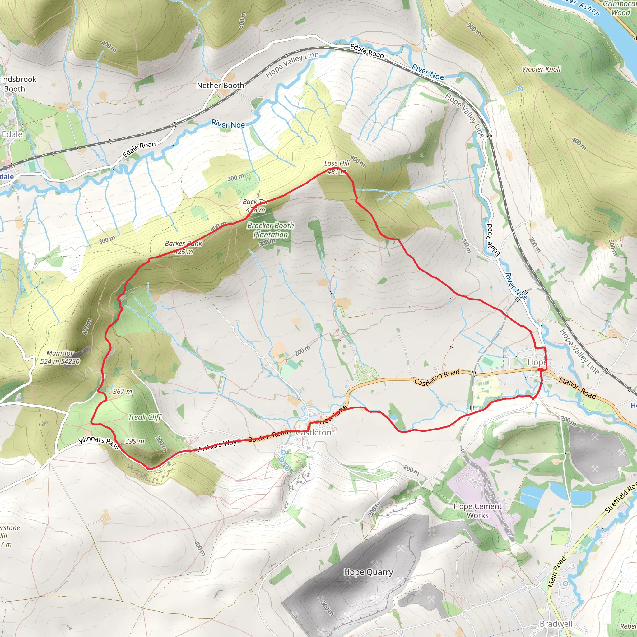 Hope and Castleton Loop via Lose Hill and Blue John Cavern mobile static map