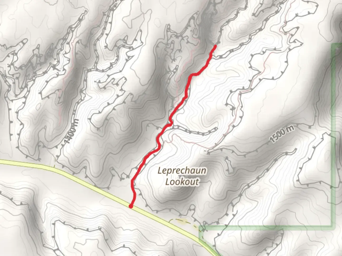 An image depicting the trail Leprechaun Canyon Trail and its surrounding area.