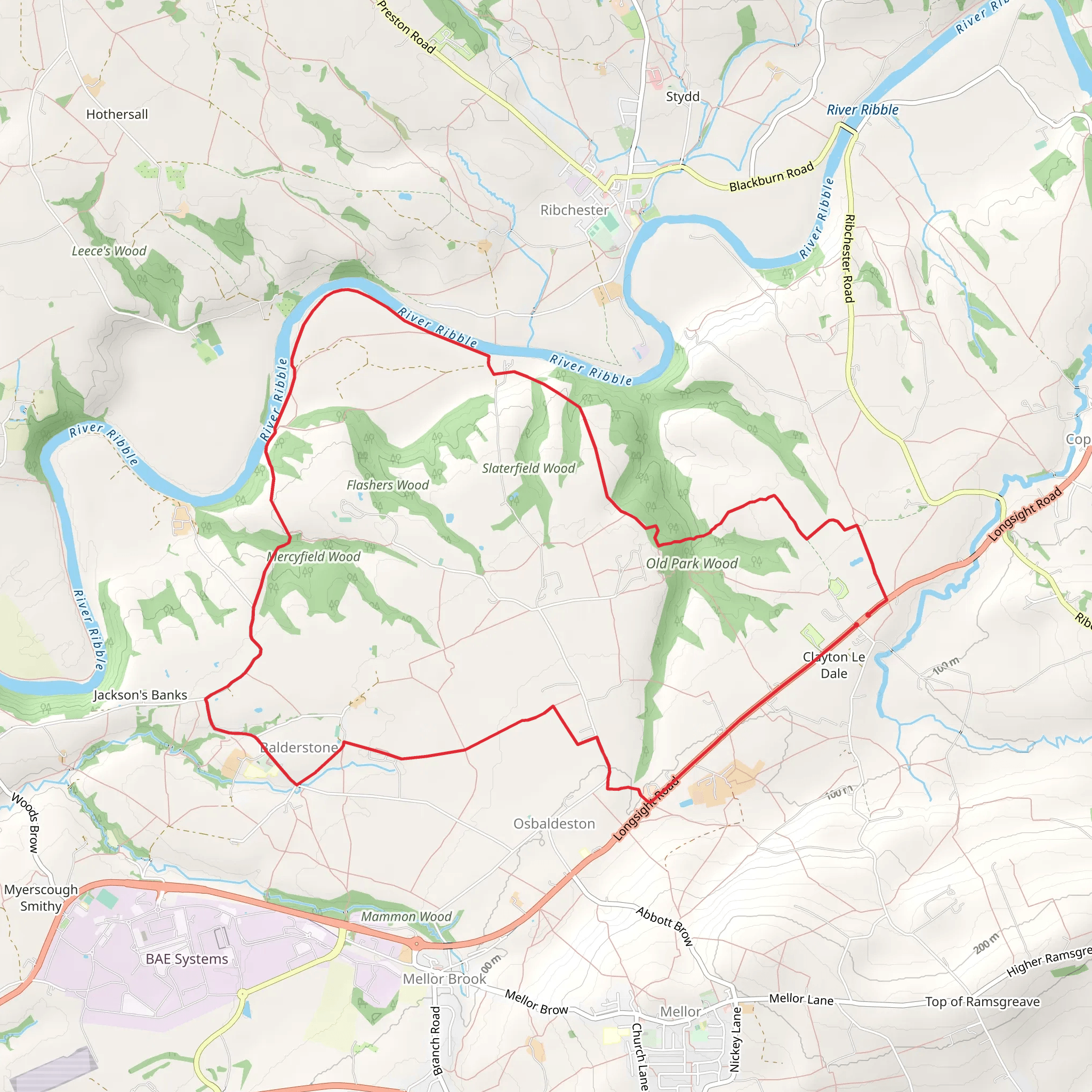 Clayton Le Dale, River Ribble and Balderstone Loop mobile static map