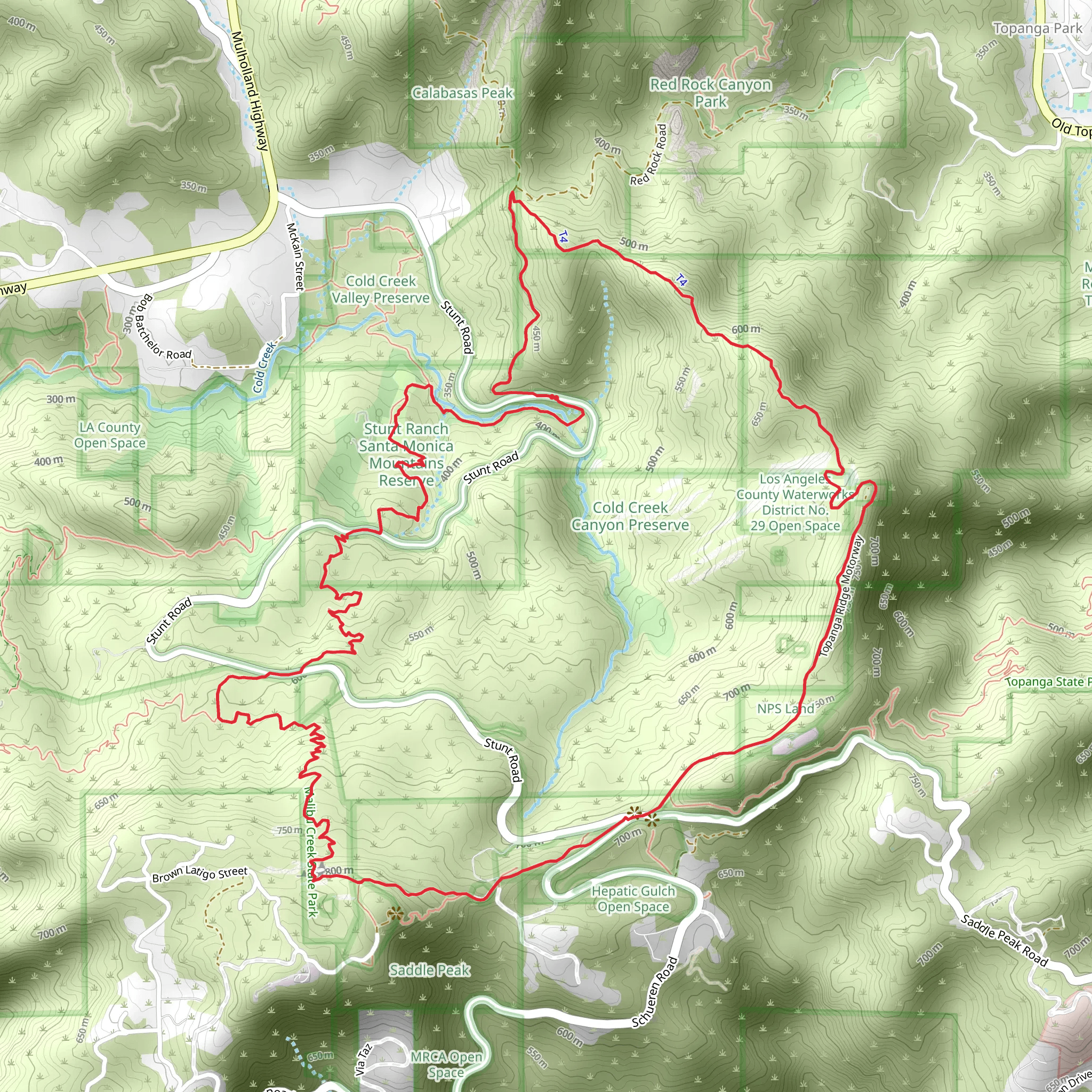 Stunt High and Saddle Peak Loop Trail mobile static map
