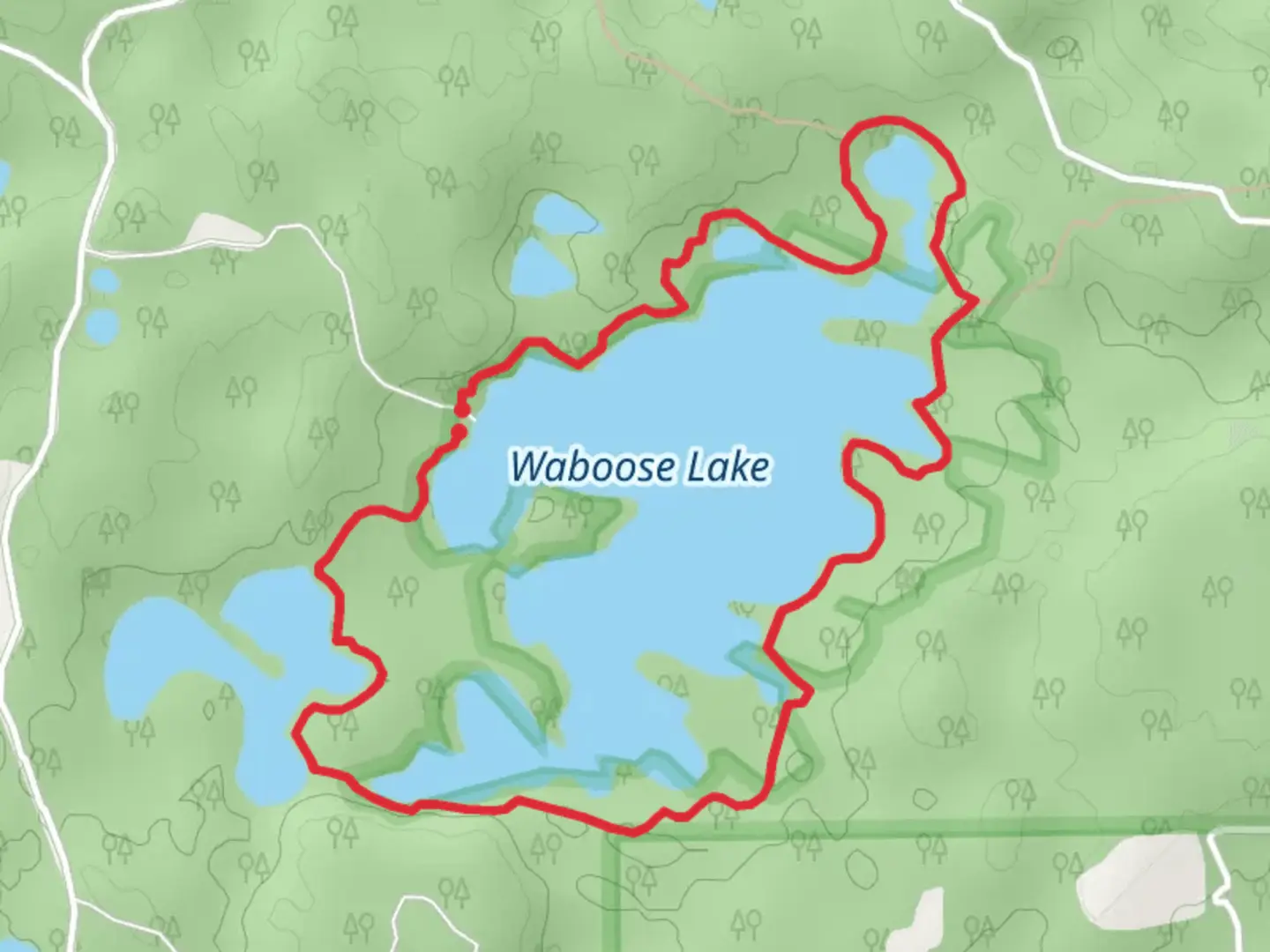 An image depicting the trail Waboose Lake Loop and its surrounding area.