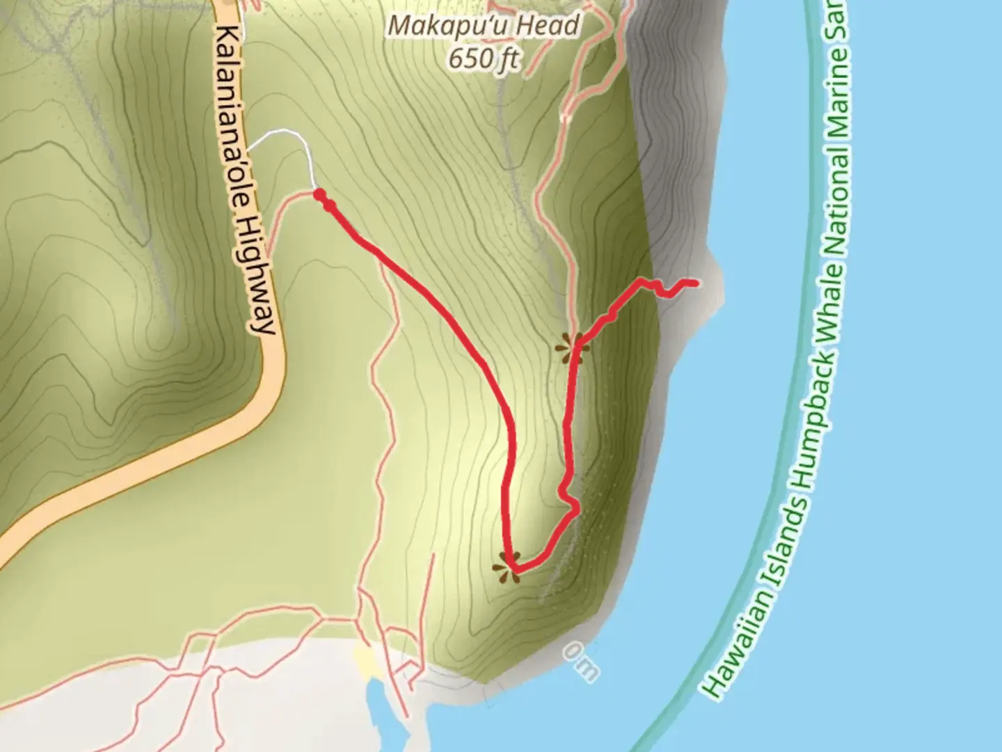 An image depicting the trail Puʻuʻokīpahulu Point via Makapu’u Lighthouse Trail and its surrounding area.