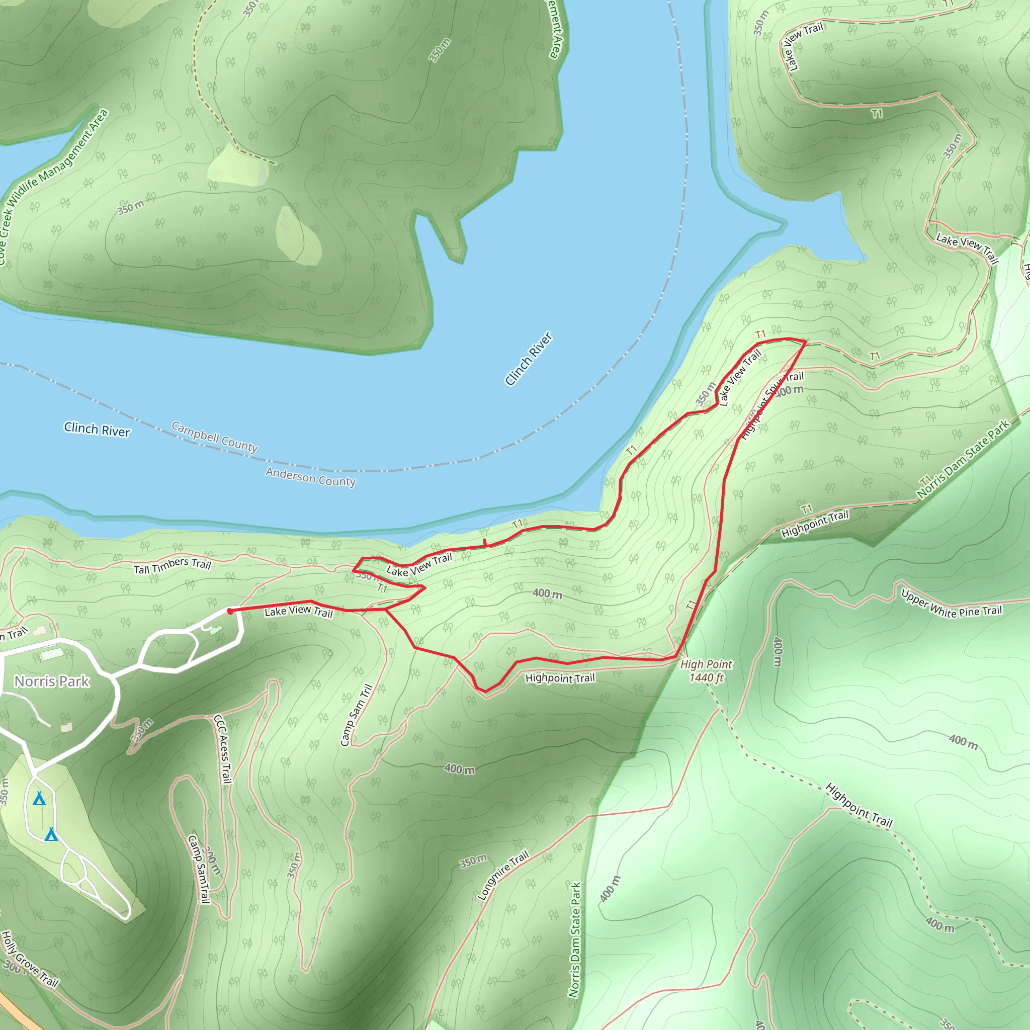 High Point and Lake View Short Loop Trail mobile static map