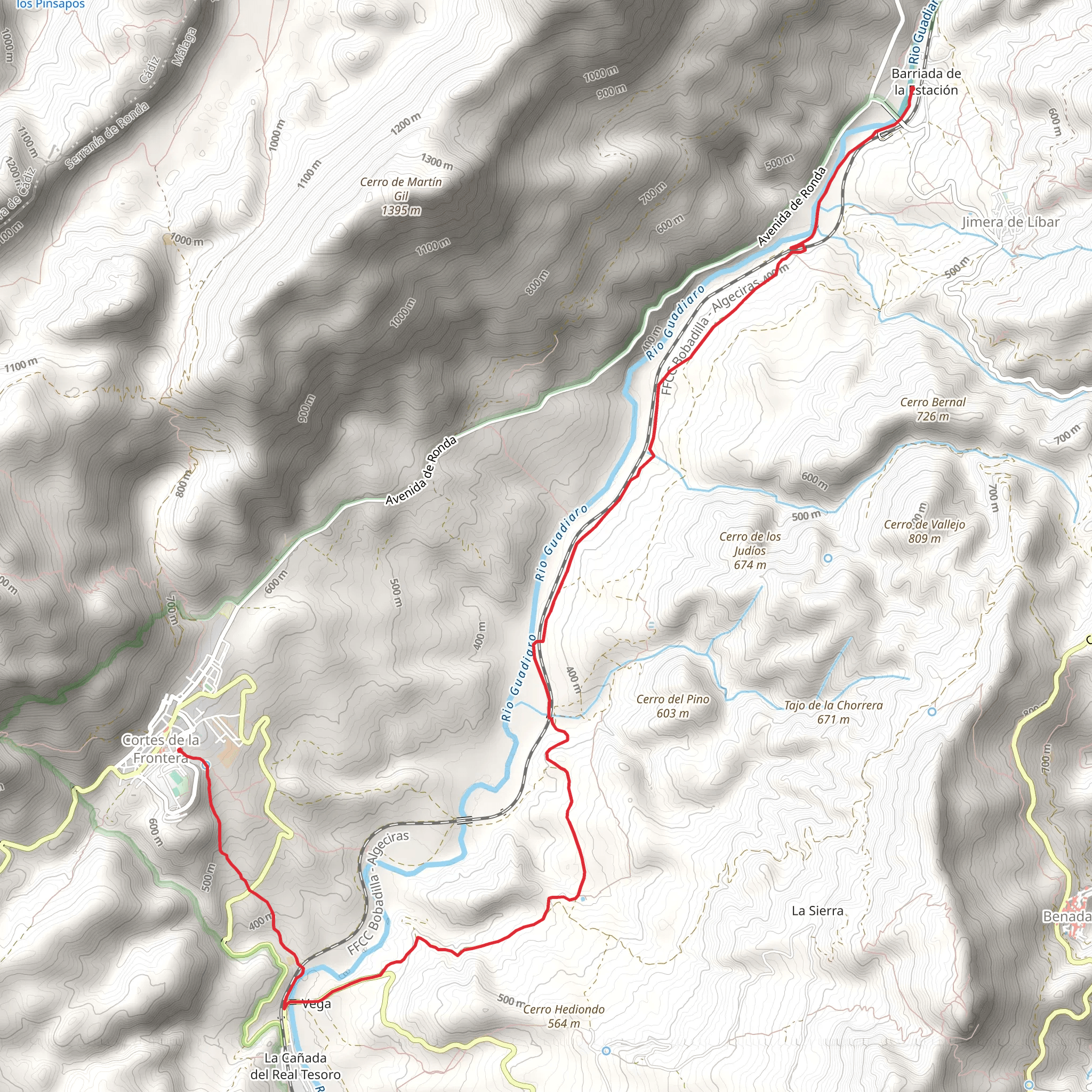 From Jinera de Libar to Cortes de la Frontera PR A 255 mobile static map