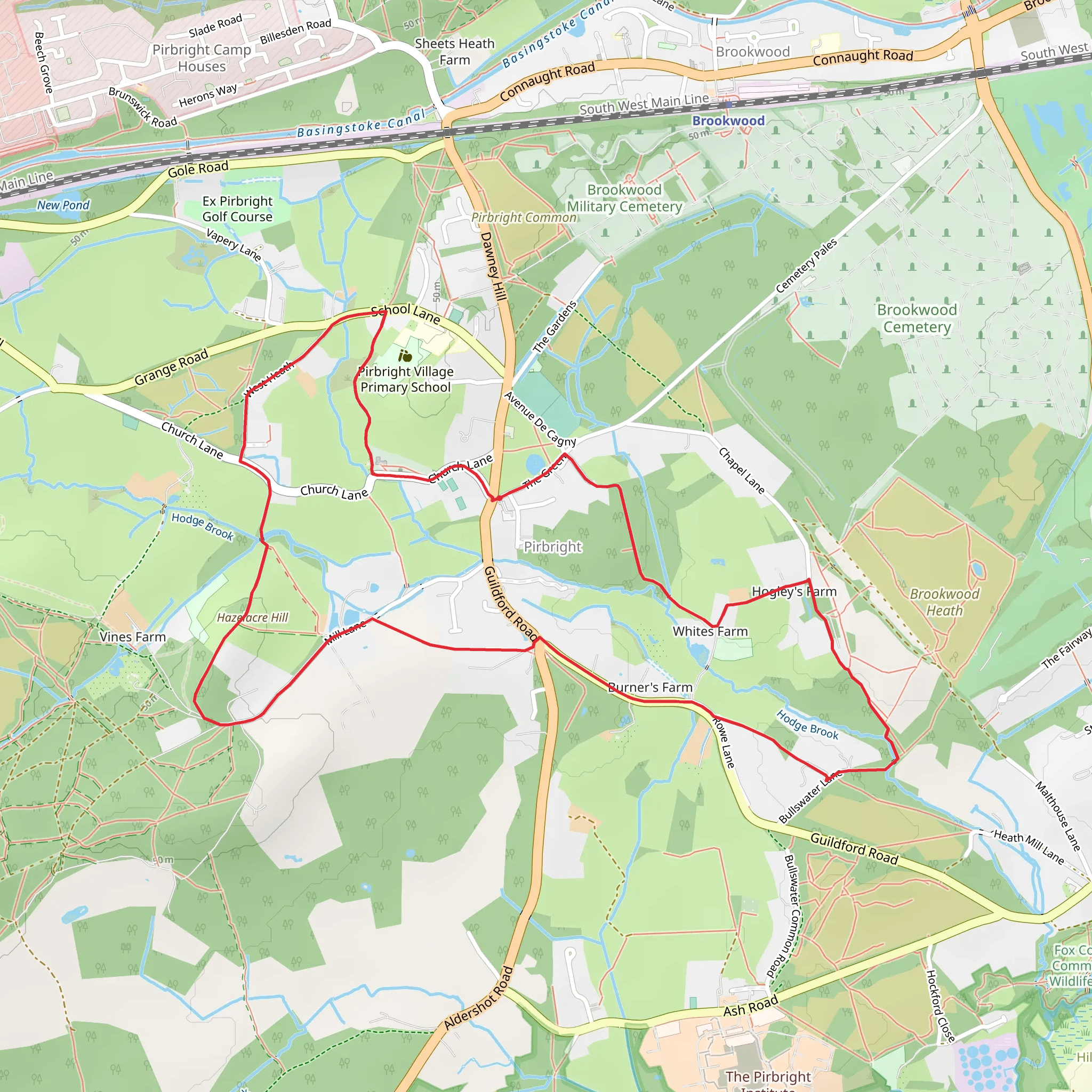 Hazelacre Hill Loop - Pirbright mobile static map