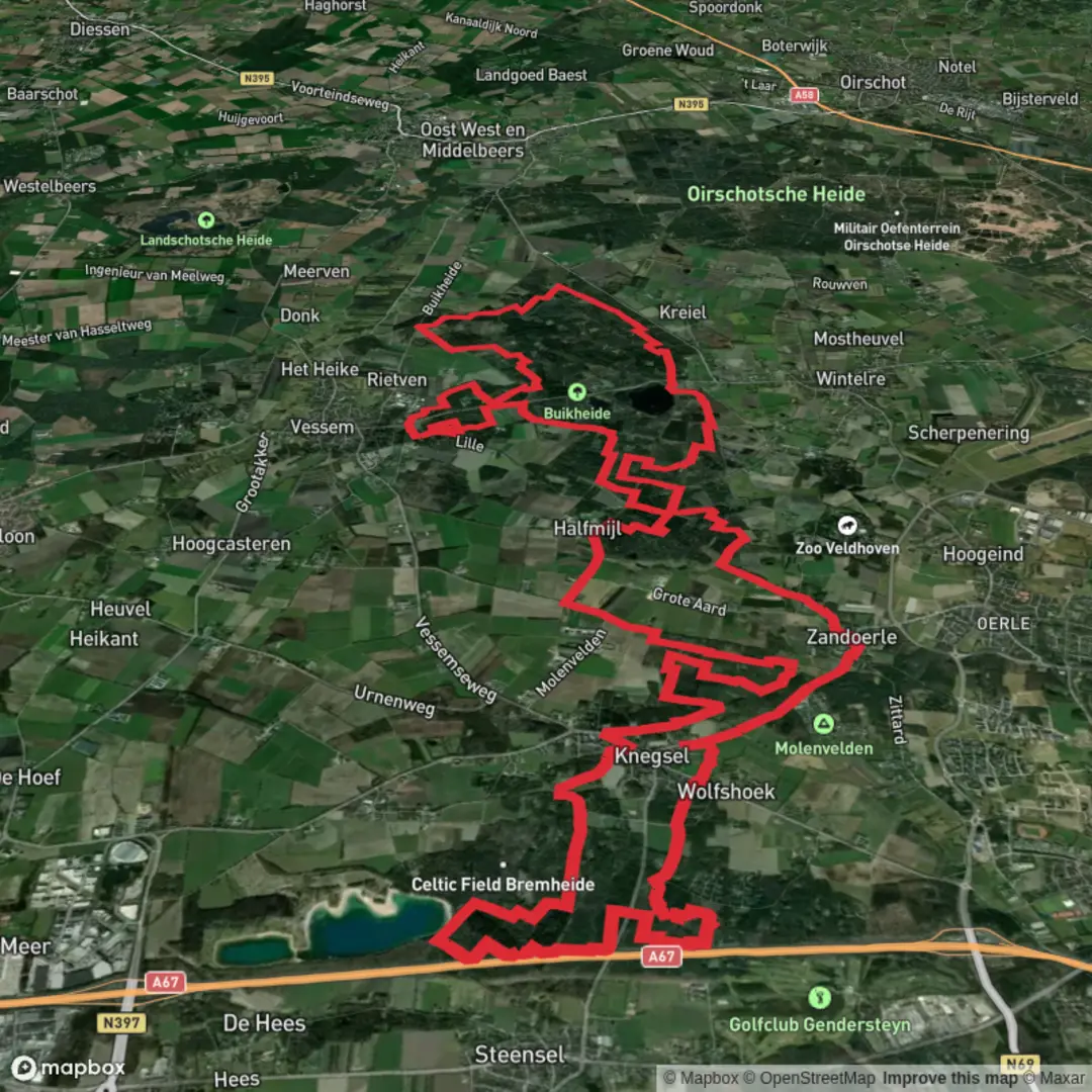 An image depicting the trail Grootmeer, Buikheide and De Molenvelden Loop and its surrounding area.